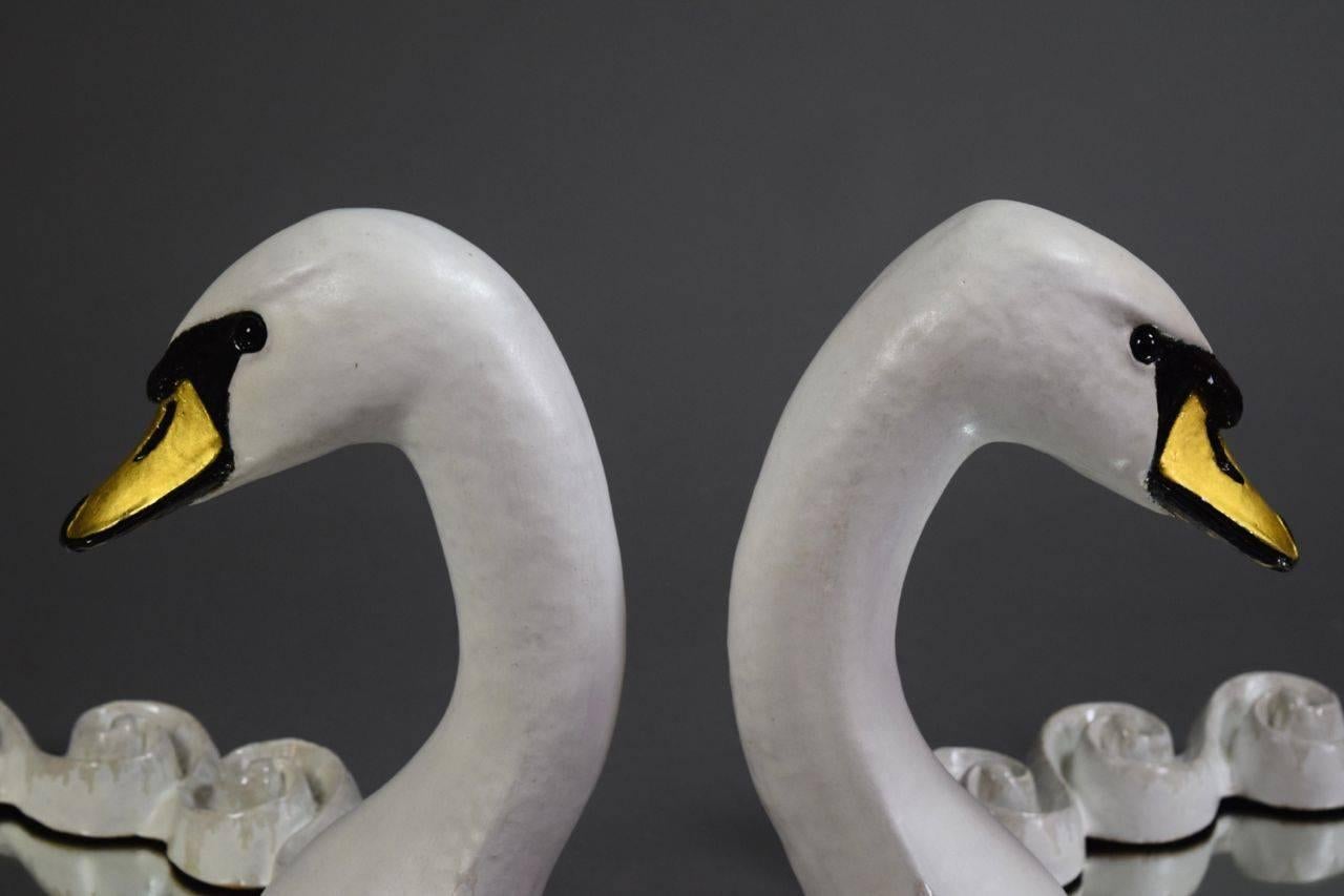 Pair of Glazed Stoneware Swan Mirrors by Gail Dooley For Sale 3