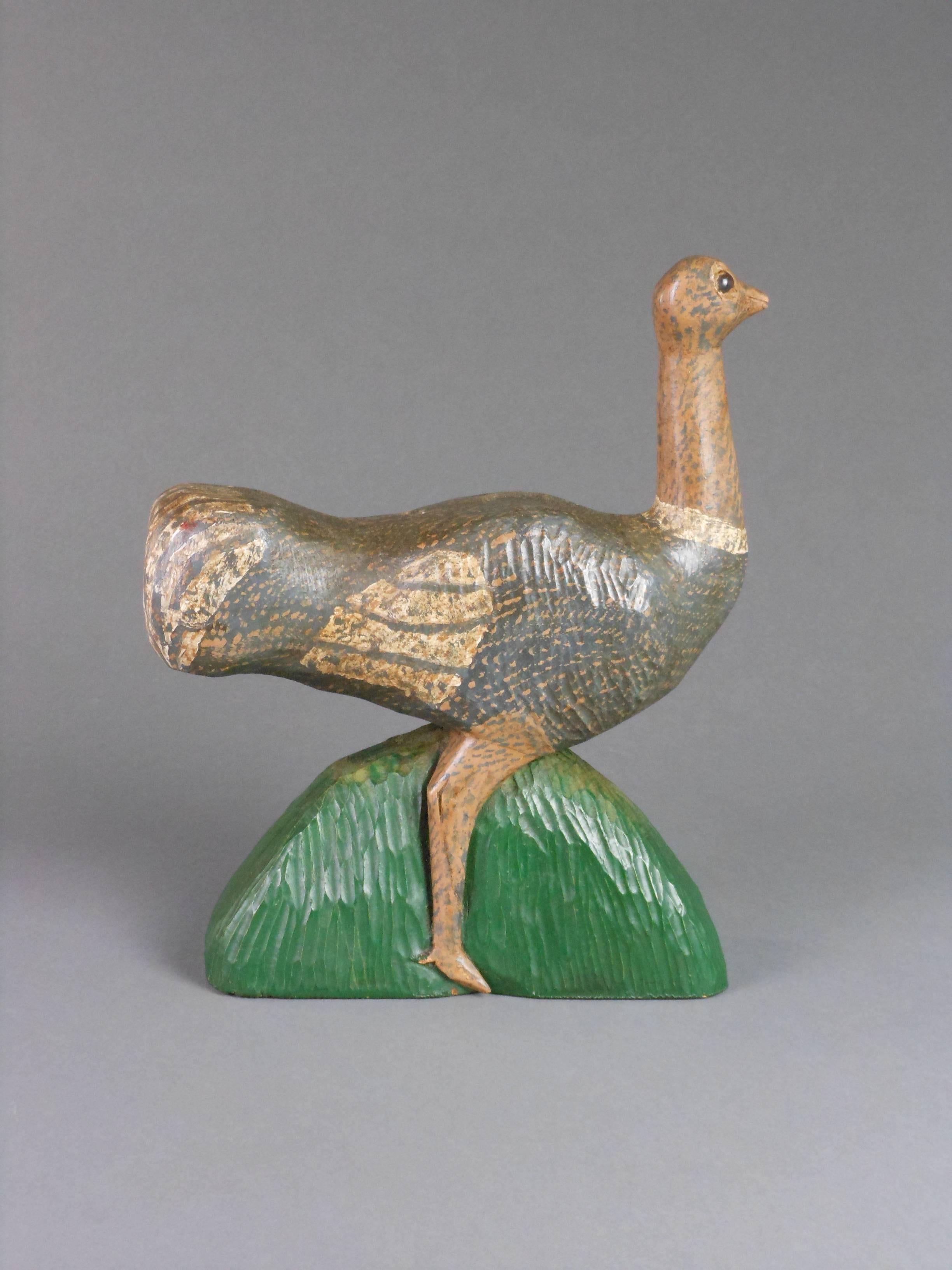 Hand-Carved Folk Art Painted Wood Sculpture of a Bird For Sale