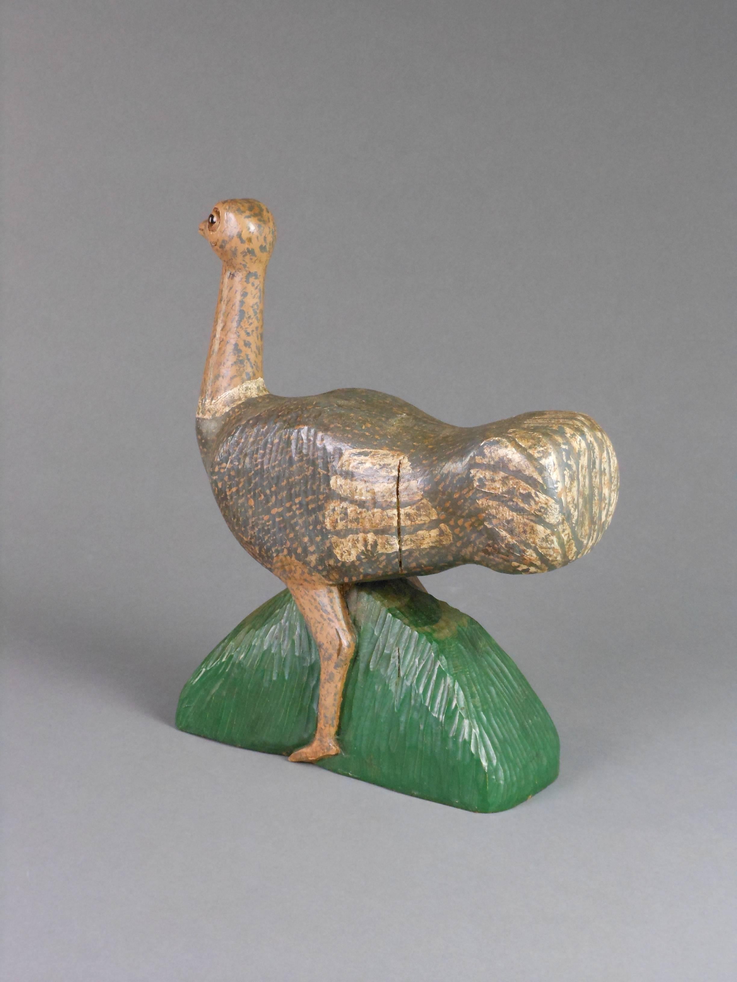 Unknown Folk Art Painted Wood Sculpture of a Bird For Sale