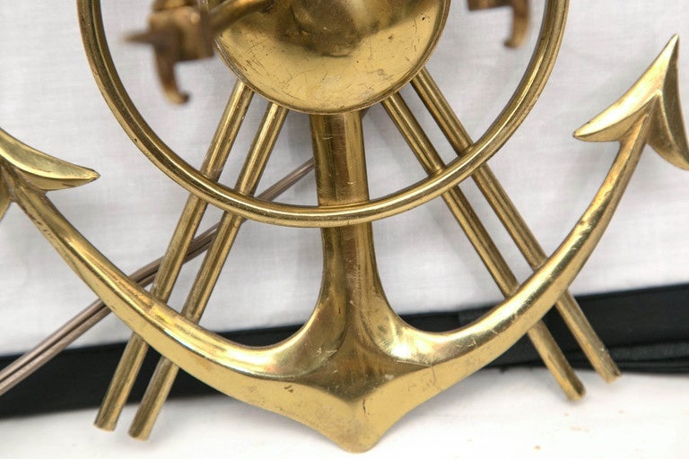 Mid-Century Modern Pair of Vintage French Solid Brass Nautical Design Wall Lights