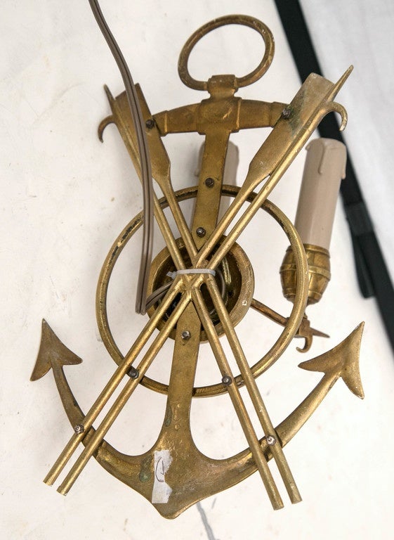 Pair of Vintage French Solid Brass Nautical Design Wall Lights 1