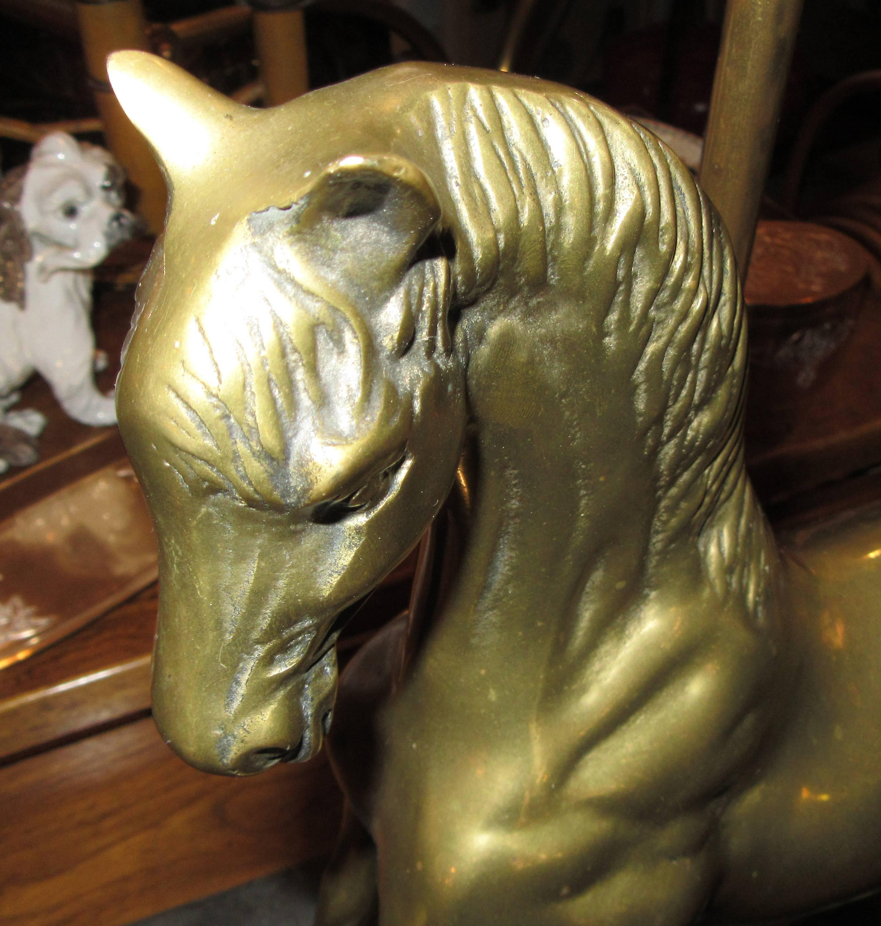Mid-Century French Brass Horse Mounted on Stone Table Lamp In Excellent Condition In Mt Kisco, NY