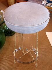 Set of Four Signed "Verano" Lucite & Chrome Swivel Stools