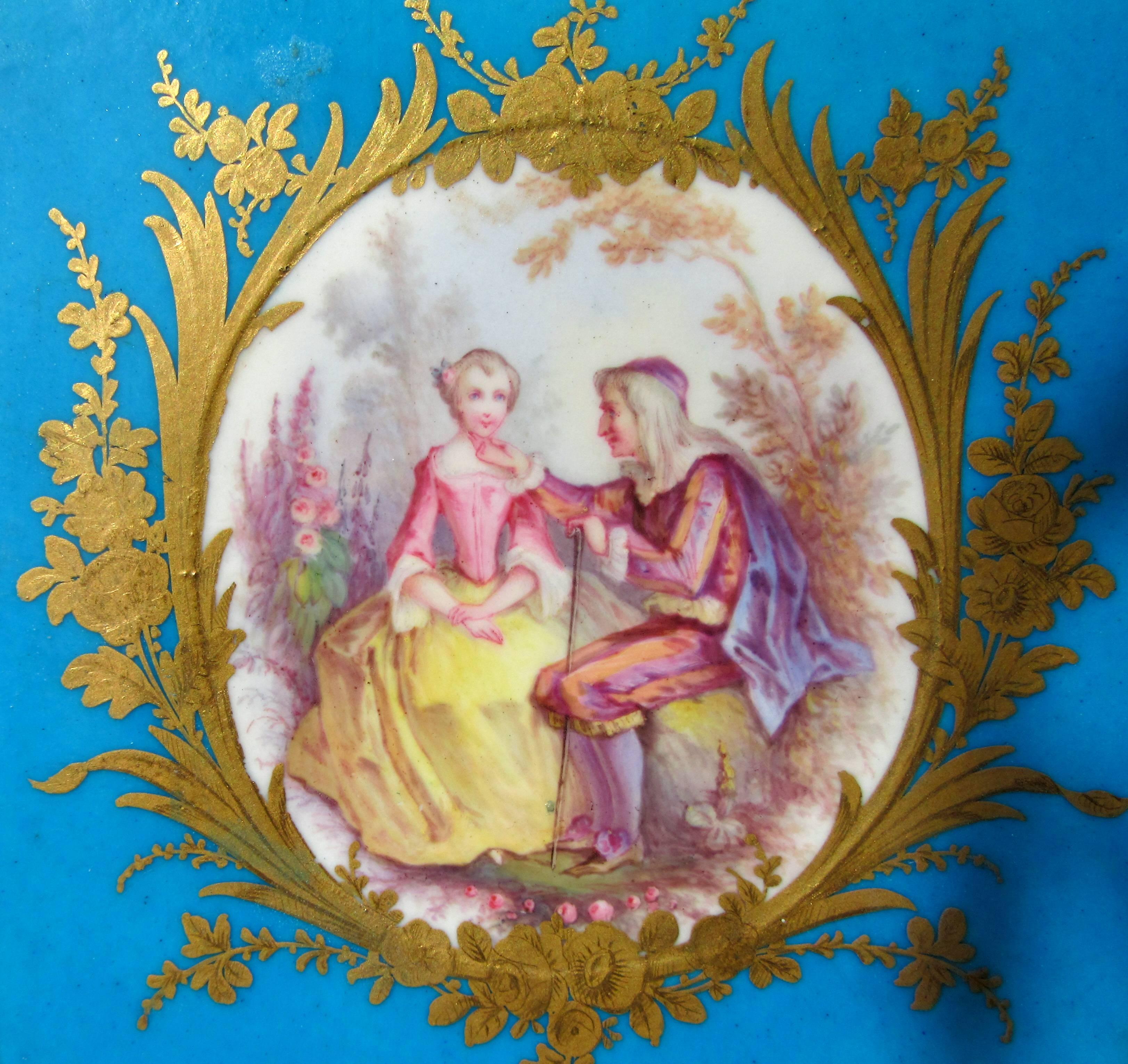 Rococo Pair of Early Sevres Bleu Turquoise Caisses a Fleur Carrees
