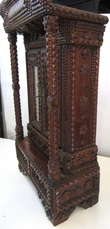 Folk Art Exceptional Tramp Art Mirrored Wall Cabinet For Sale