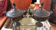 Pair of Bronze "Coupe Aux Cigognes" Covered Urns by Jules Moigniez