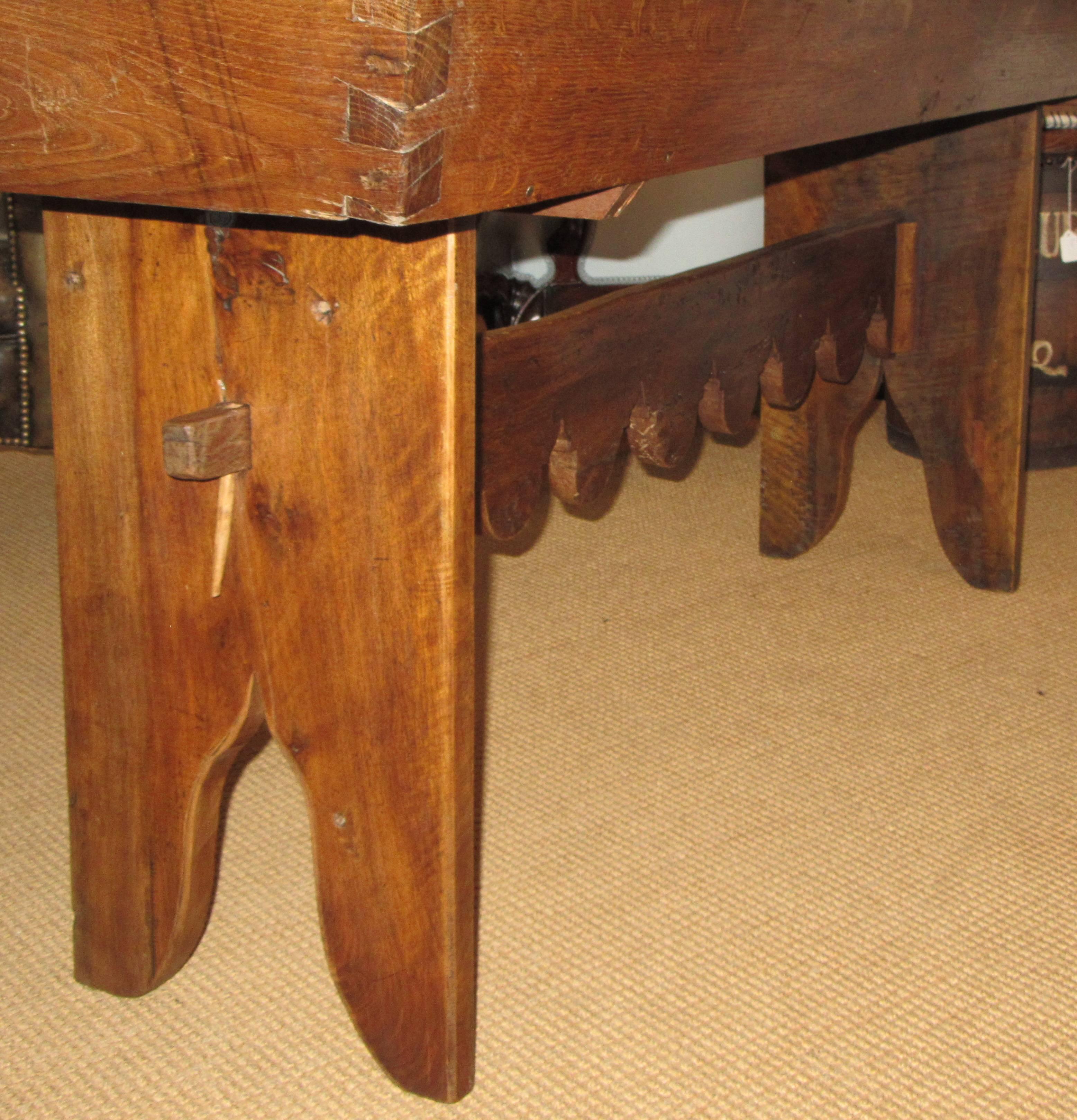 French Country Solid Ash Trestle Writing Table In Excellent Condition In Mt Kisco, NY