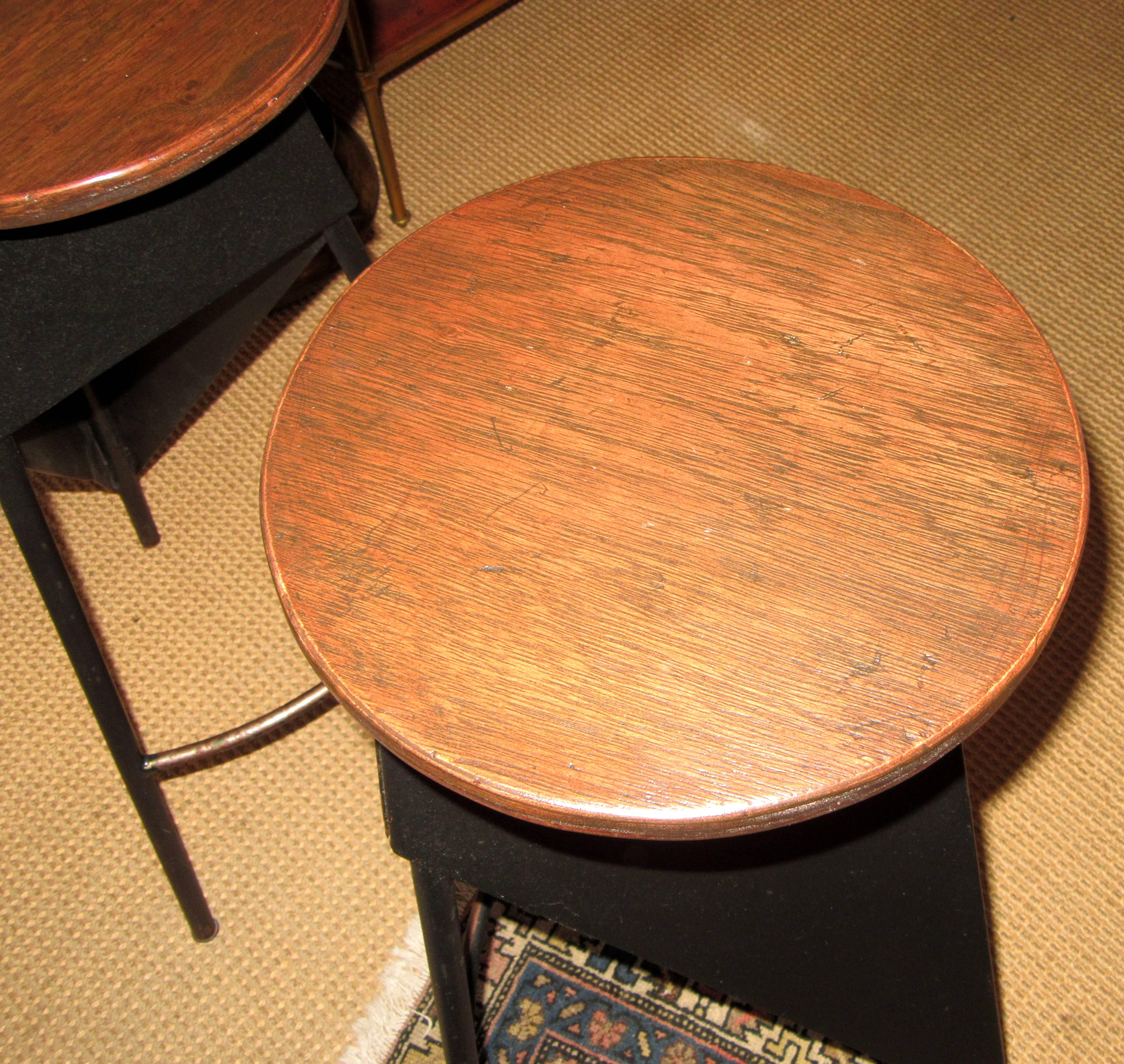 Pair of French Industrial Metal and Wood Stools In Good Condition For Sale In Mt Kisco, NY