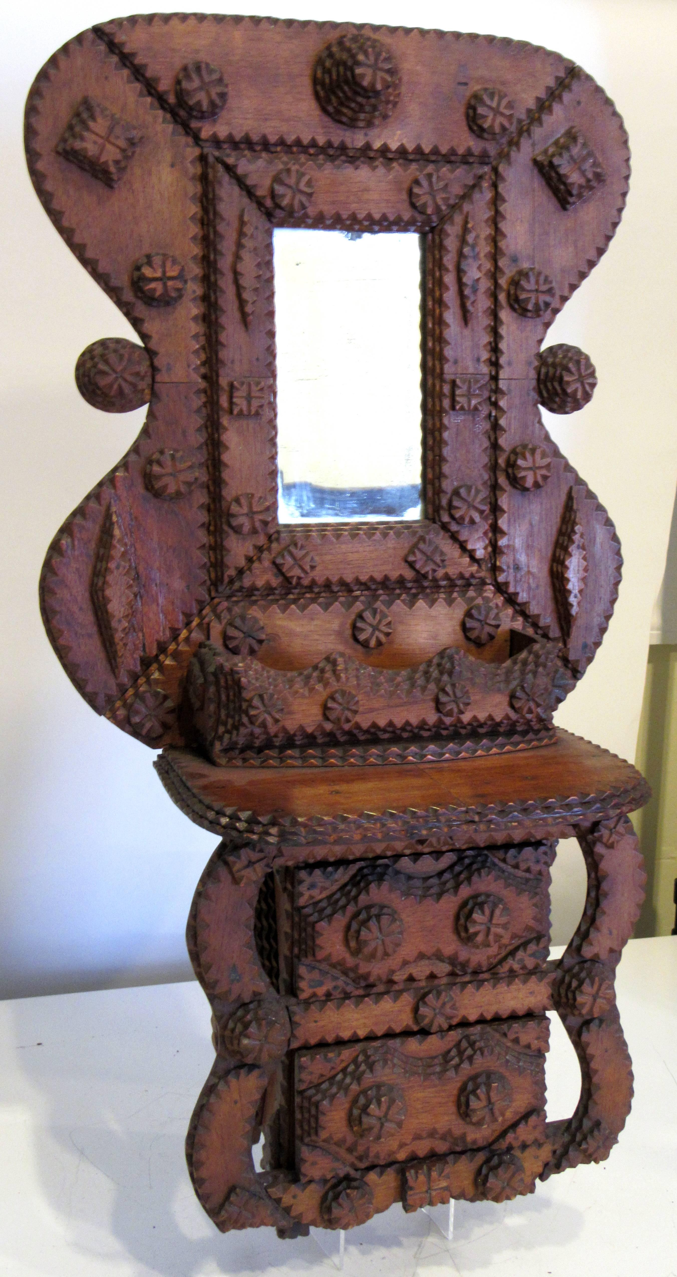 A very unique design jewelry or dressing table hand-carved from wood boxes and crates.