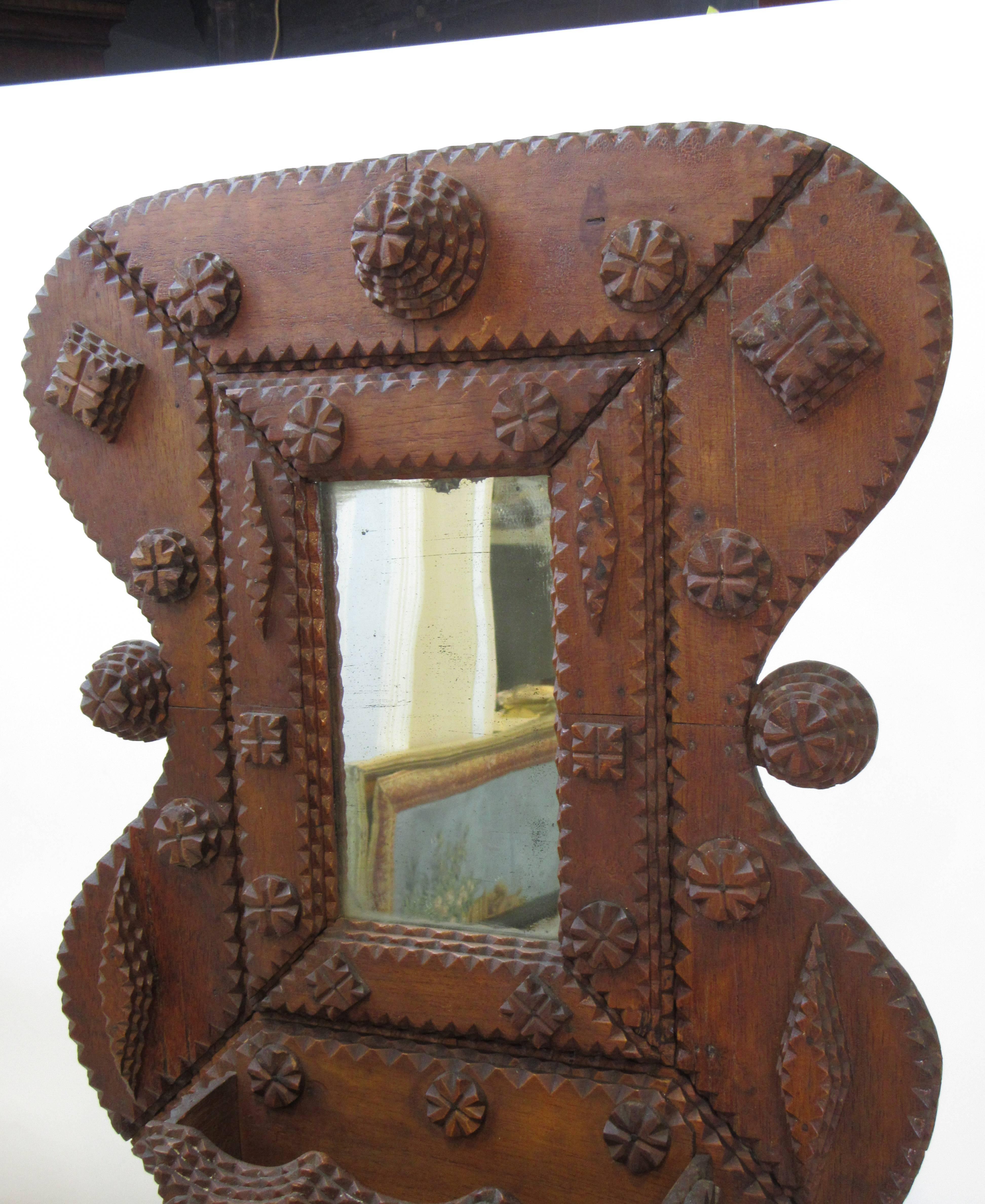 Folk Art Tramp Art Vanity Chest of Drawers with Mirror