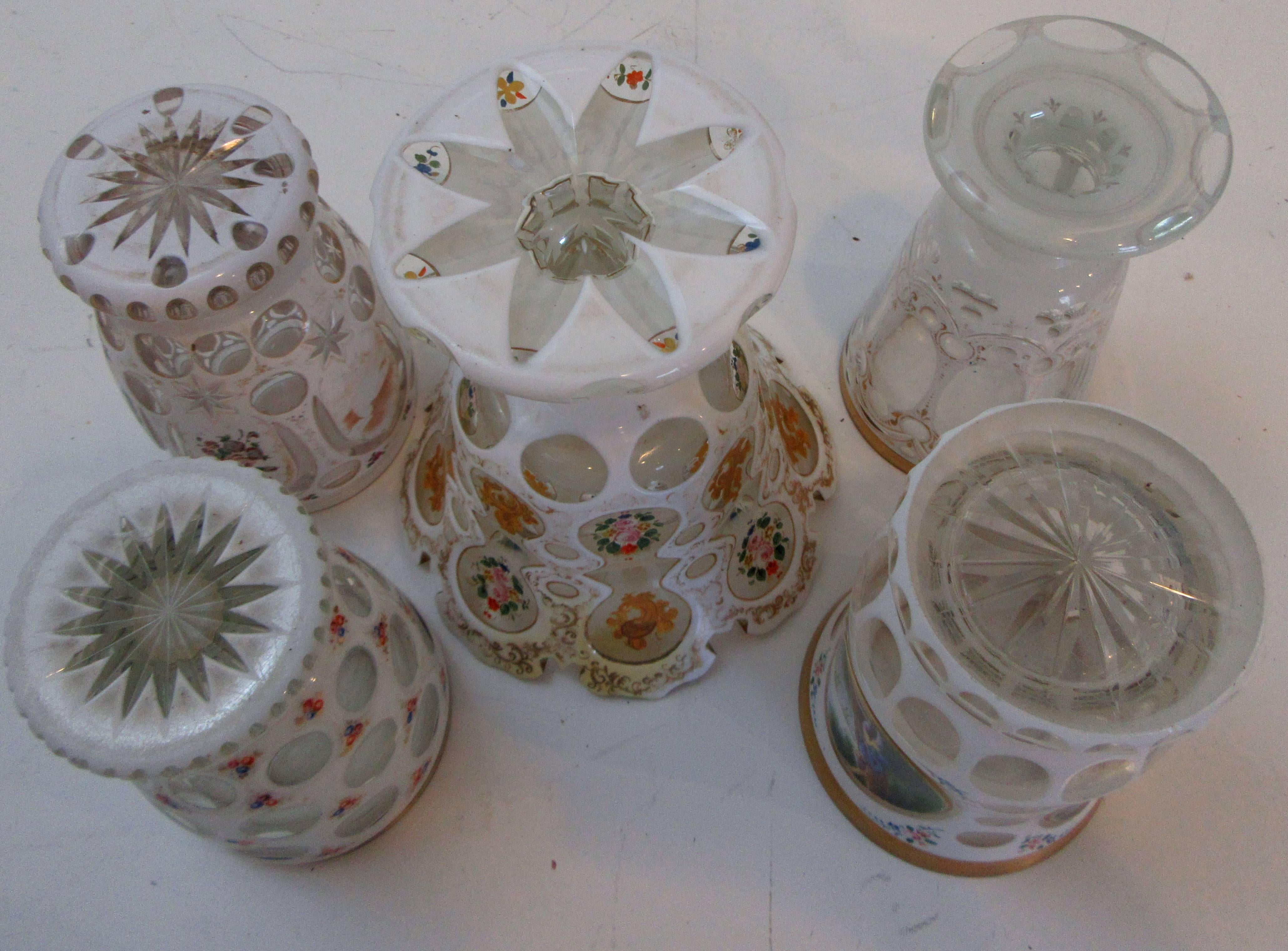 Collection of Bohemian White Cut-Out Glassware For Sale 2