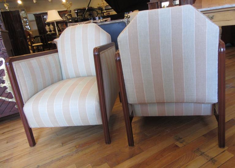 Pair of French Art Deco Upholstered Club Chairs In Good Condition For Sale In Mt Kisco, NY
