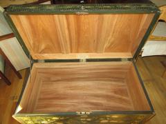 Large Hand-Painted Leather and Camphor Wood Chinese Export Trunk