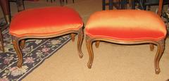 Pair of Carved Wood Stools Upholstered in Velvet