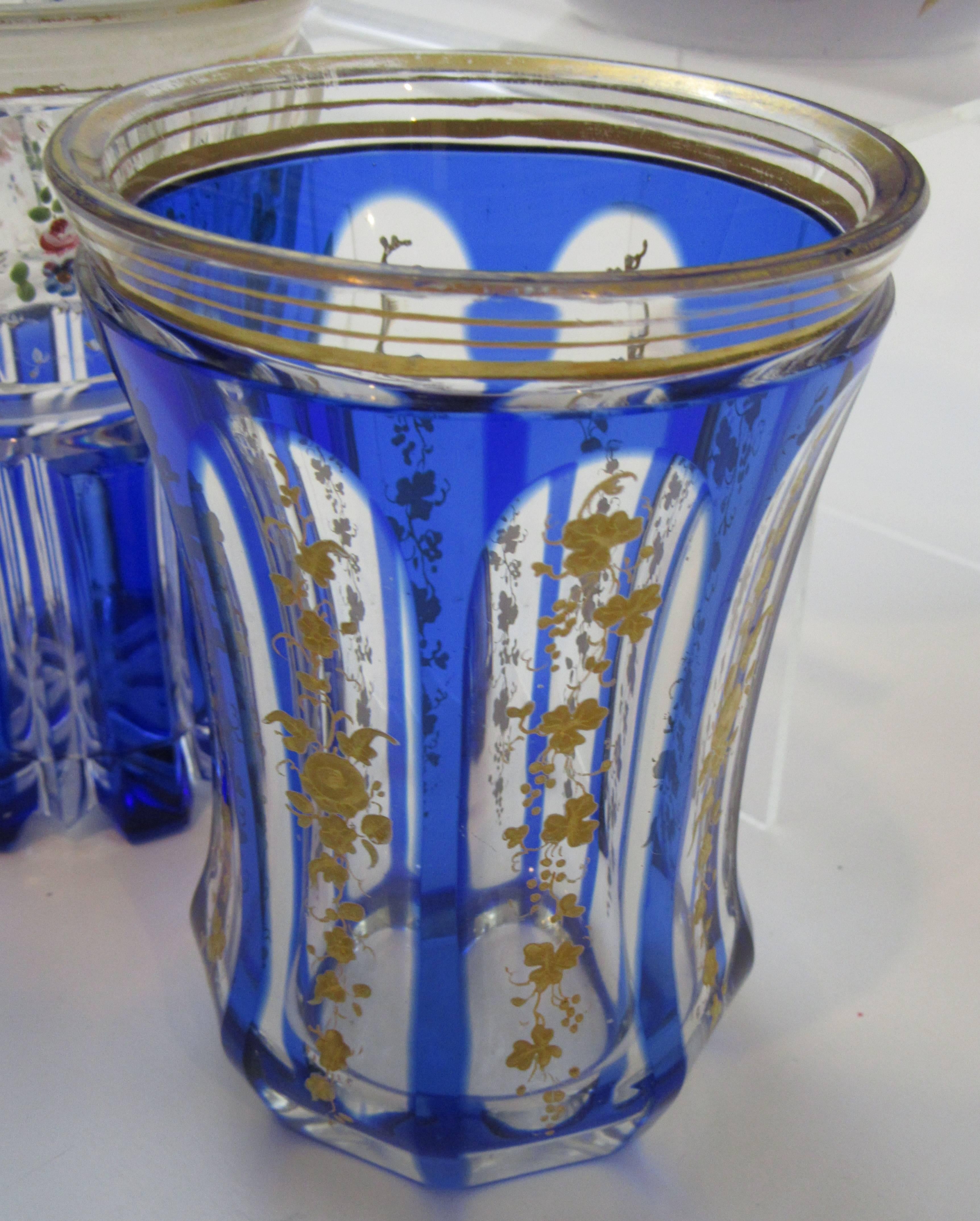 Bohemian Group of Three Vintage Bohemain Cobalt Glassware Pieces