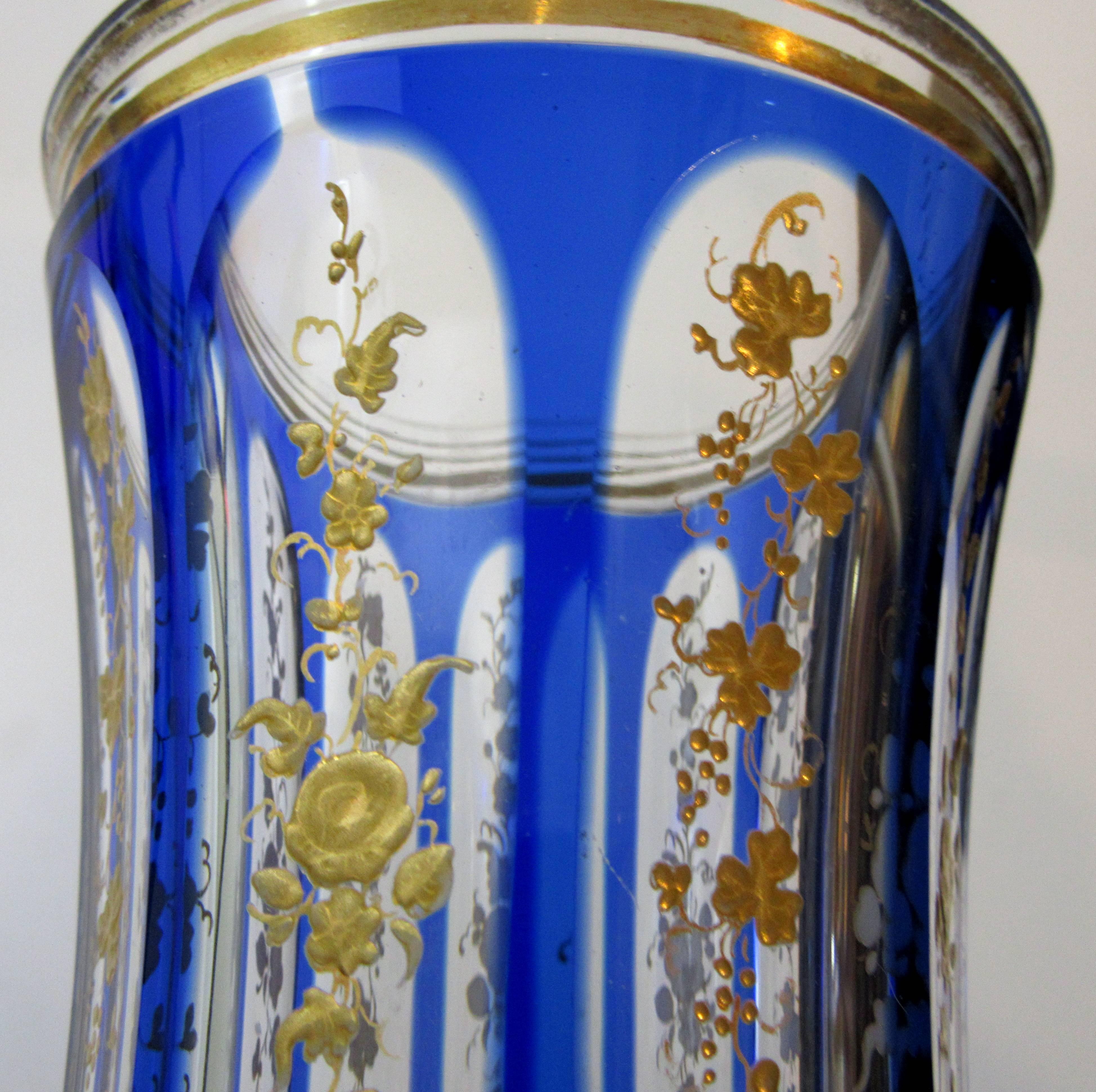 20th Century Group of Three Vintage Bohemain Cobalt Glassware Pieces