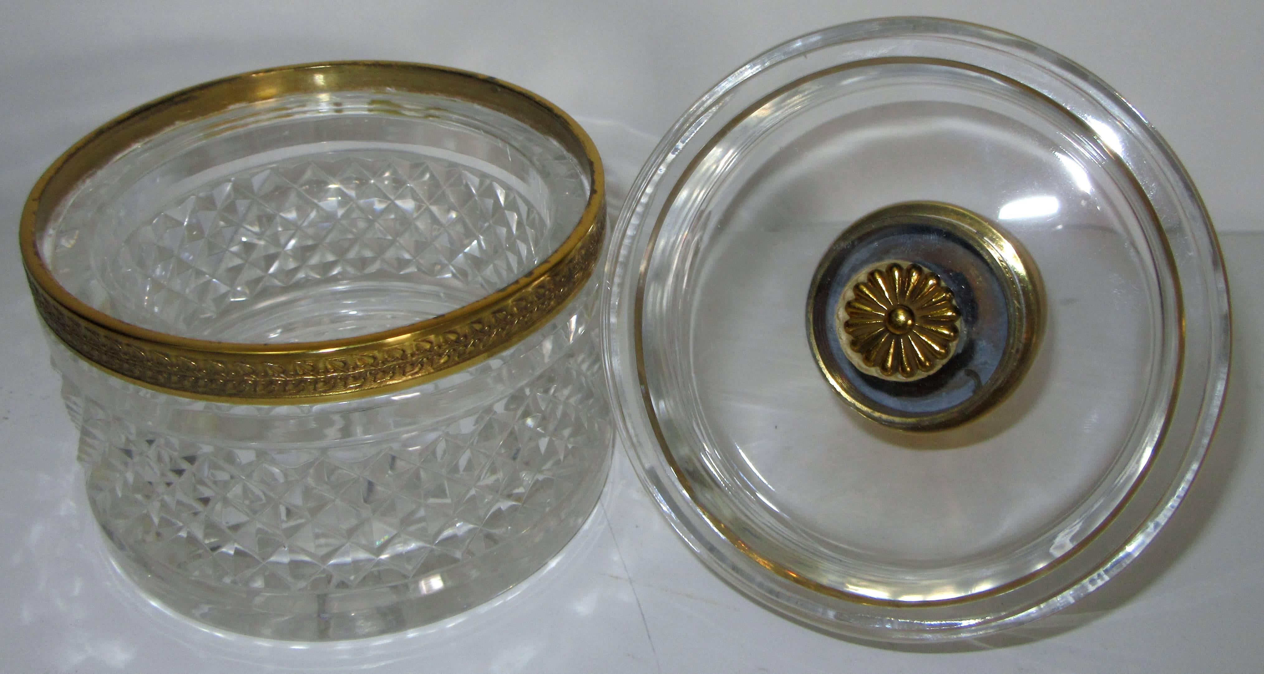 Vintage crystal Et Bronze Paris French crystal and ormolu vanity jar.
