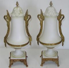 Pair of Antique German Porcelain and Bronze Mounted Urns