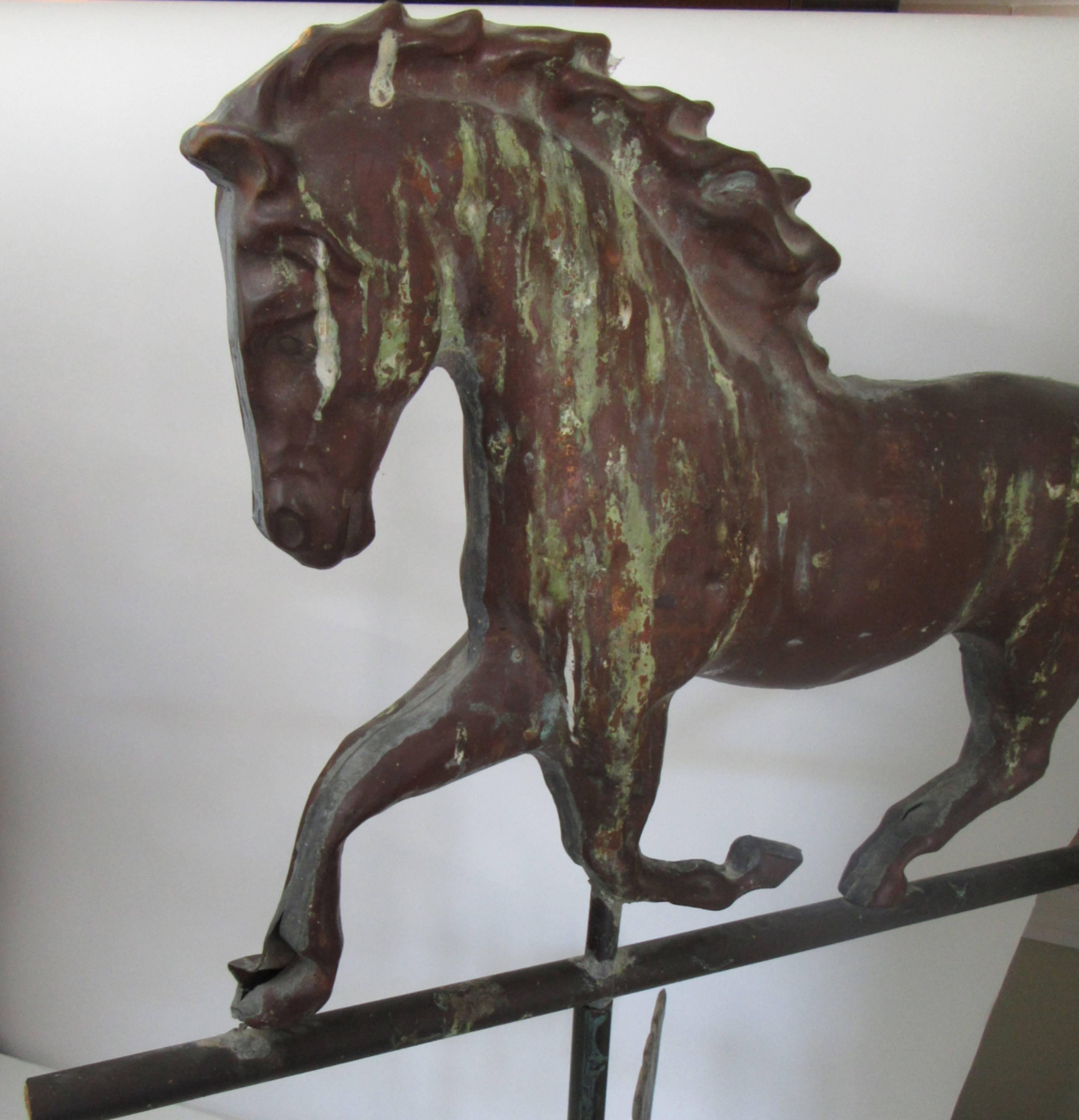 Folk Art American Copper Trotting Horse Weathervane with Directionals