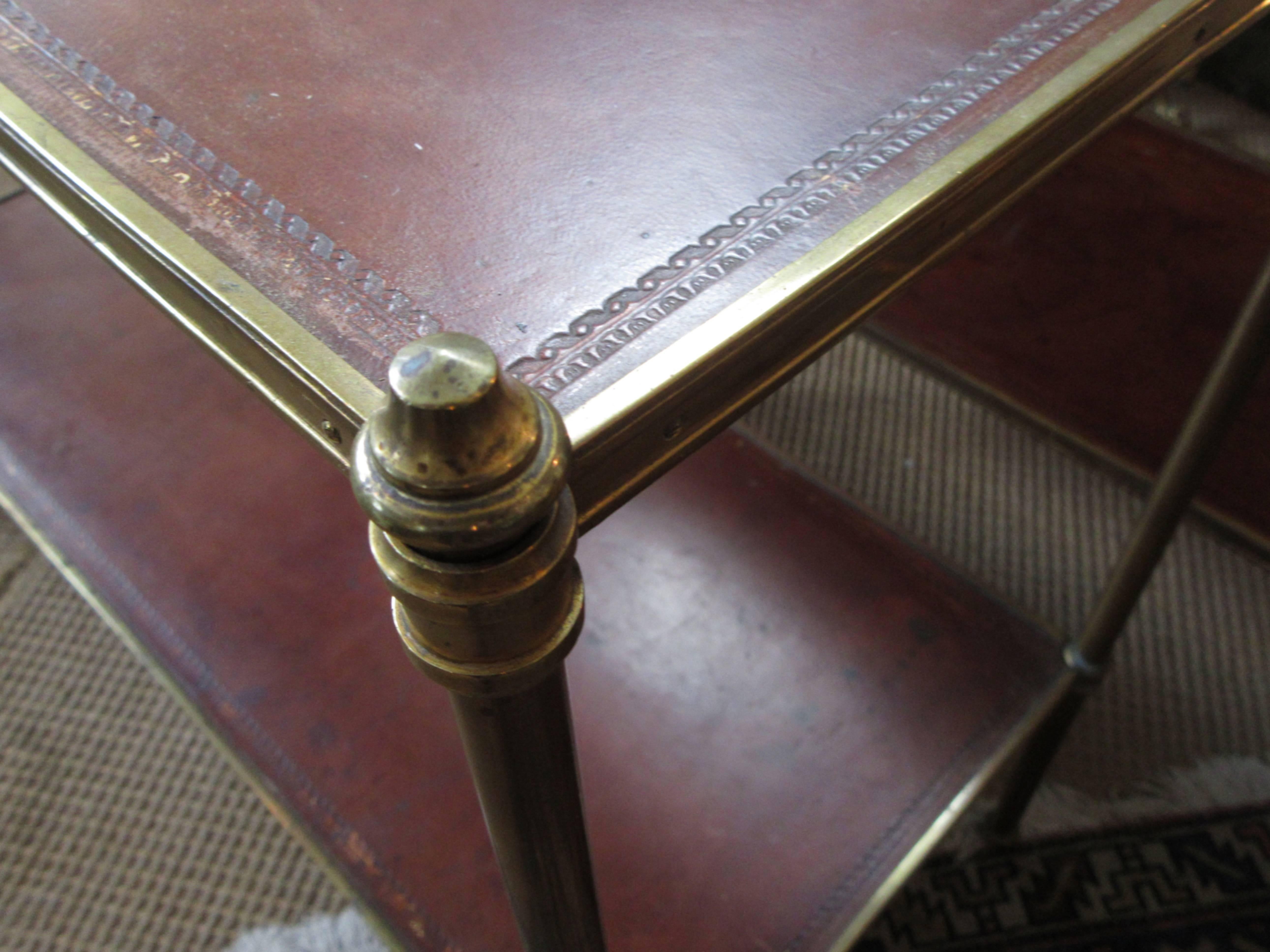 Pair of Maison Jansen Style Brass and Leather End Tables In Good Condition In Mt Kisco, NY
