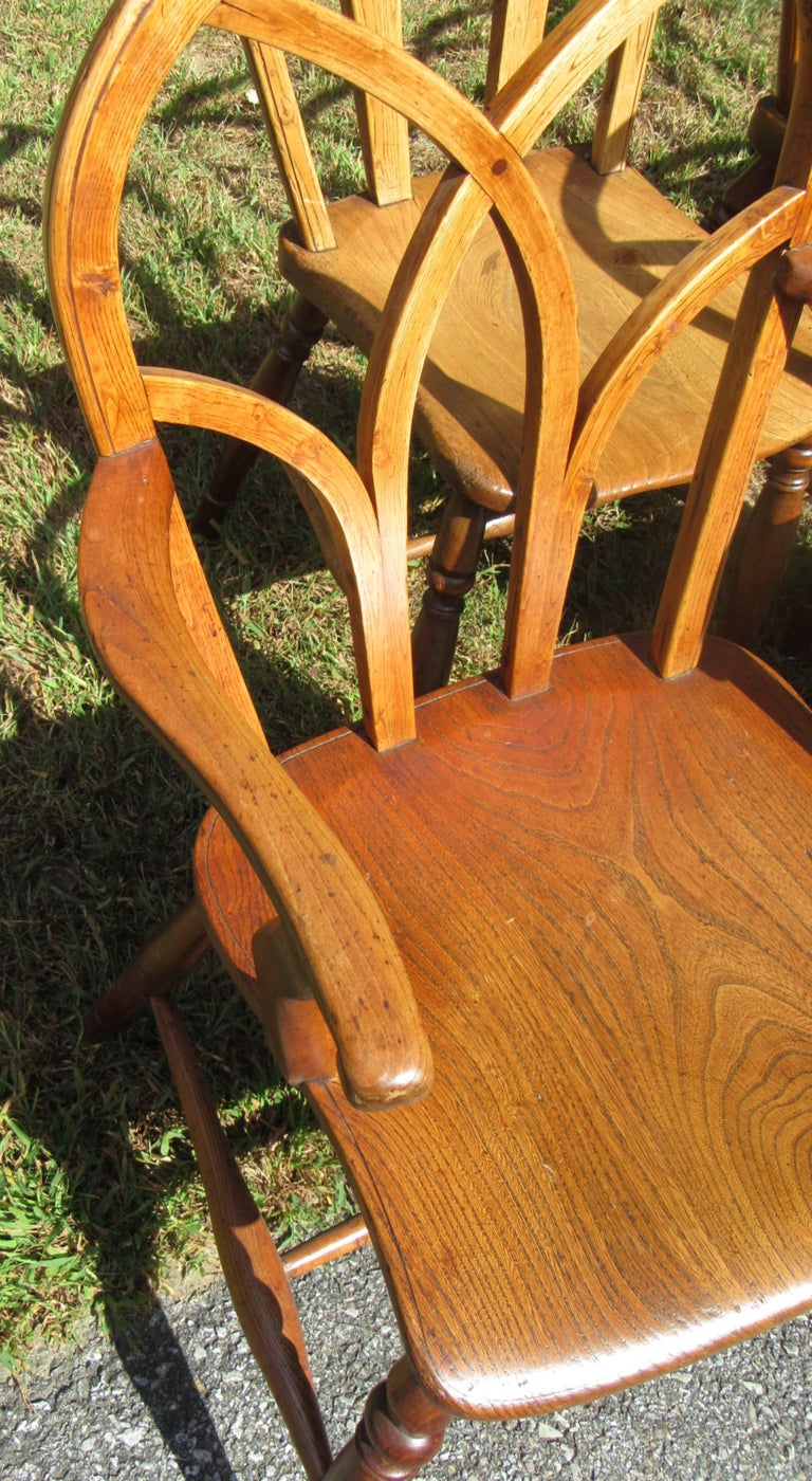 Set of Eight IV Ash and Elm Gothic Windsor Chairs For Sale at