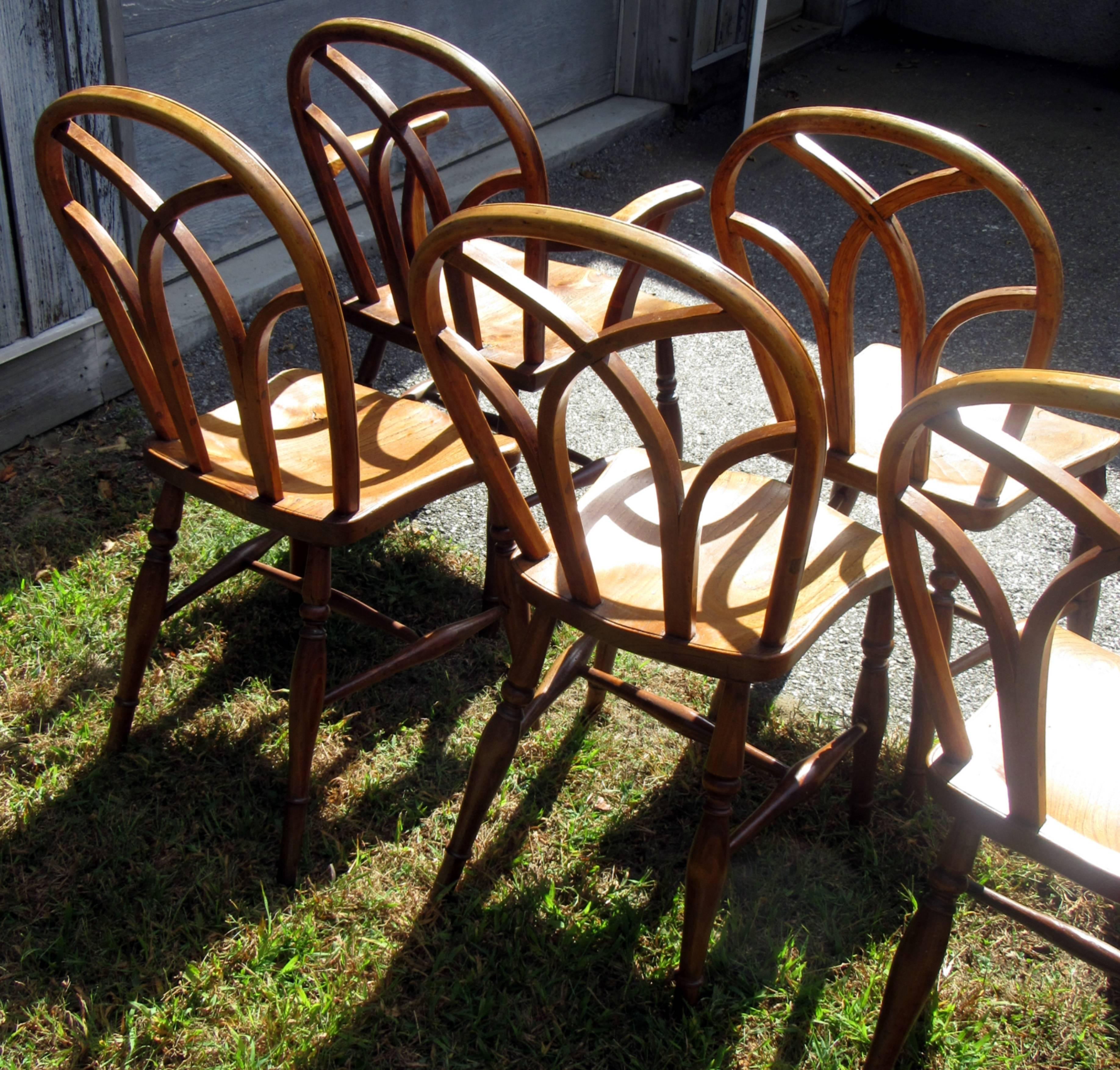 English Set of Eight George IV Ash and Elm Gothic Windsor Chairs