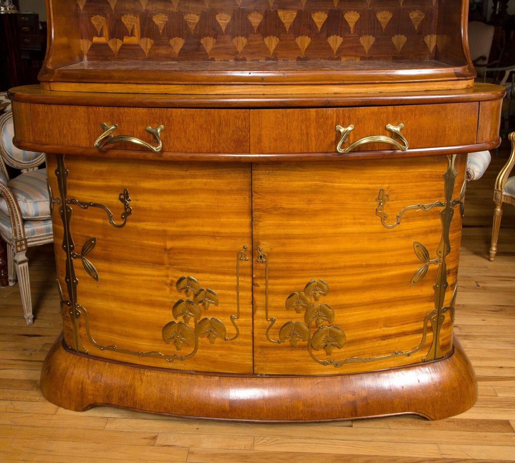 Veneer Art Nouveau Louis Majorelle Brass-Mounted Fruitwood Cabinet