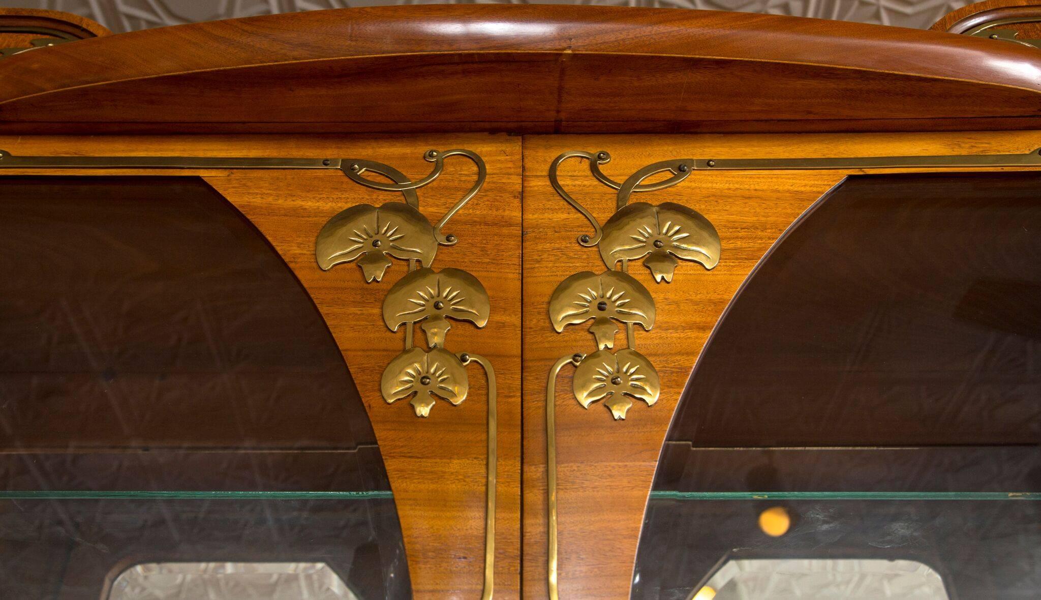 Art Nouveau Louis Majorelle Brass-Mounted Fruitwood Cabinet 1