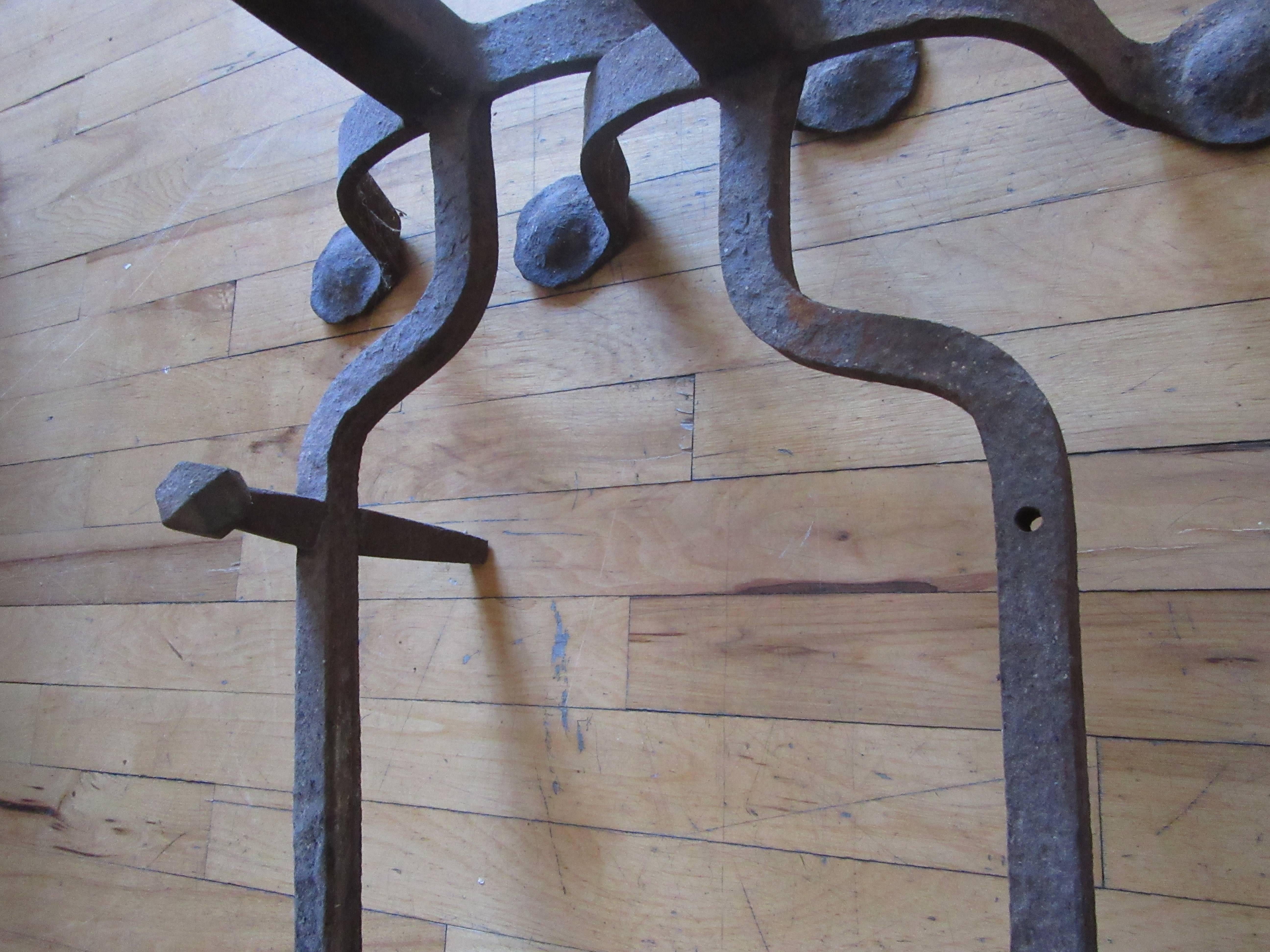 Gothic Hand-Forged Iron Andirons In Good Condition For Sale In Mt Kisco, NY