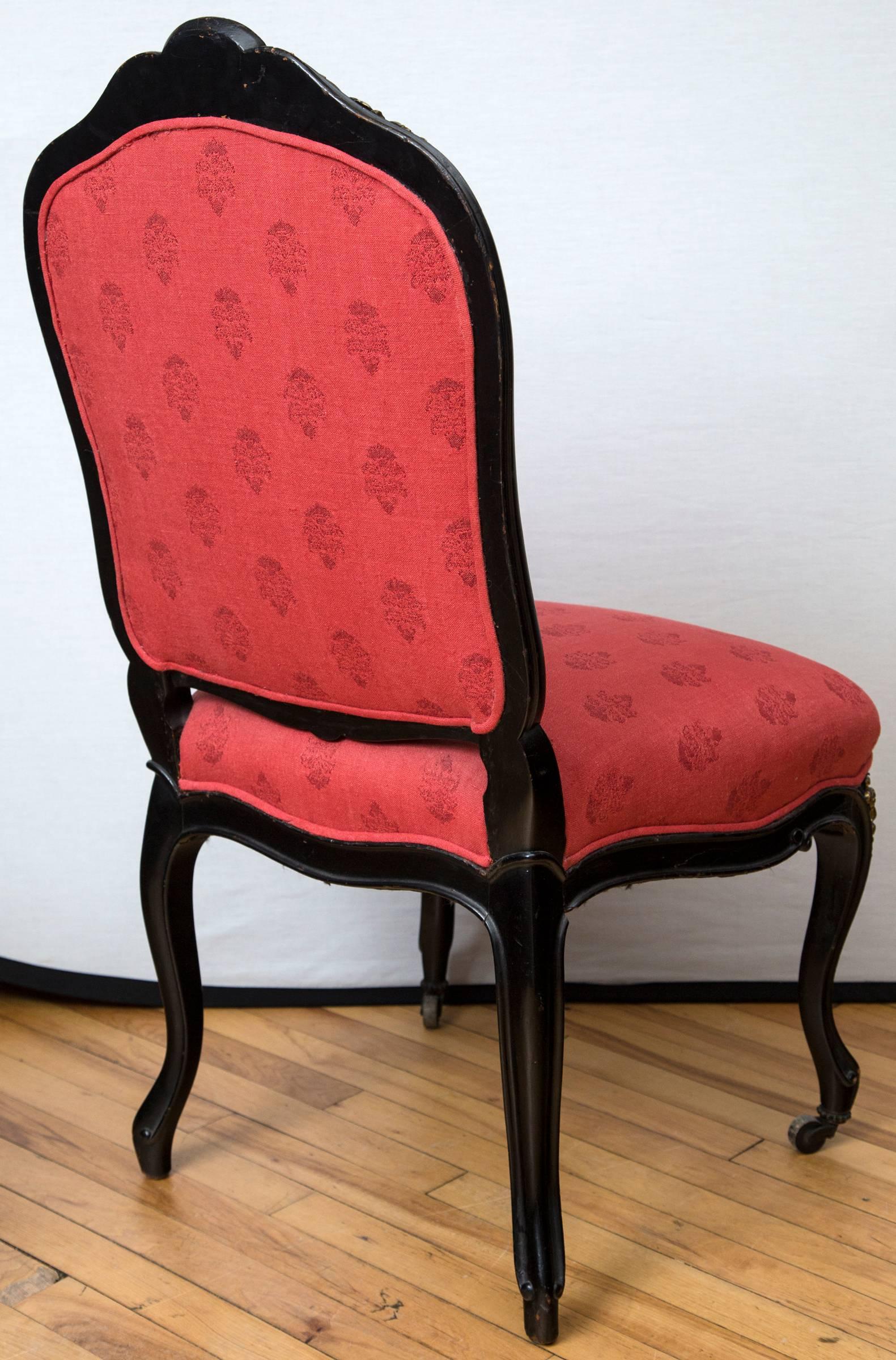 Ebonized Napoleon III Style Gilt Bronze-Mounted Side Chair