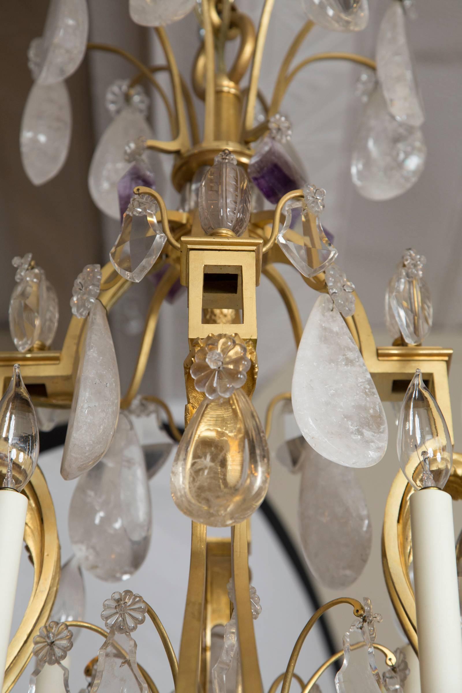 French Rock Crystal and Gilt Bronze Twelve-Light Chandelier In Good Condition In Mt Kisco, NY