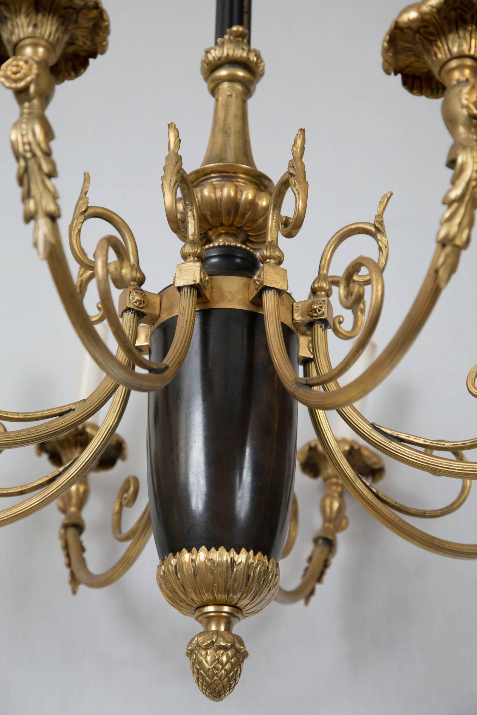 Large Gilt Bronze French Empire Chandelier In Good Condition In Mt Kisco, NY