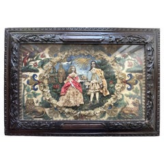 Antique Stuart period Stump work panel - King Charles II and his favourite Lady