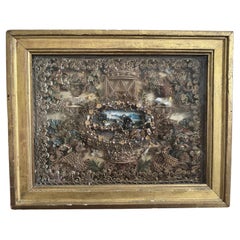 18th Century French Devotional Shadow Box with Nevers Glass Figures