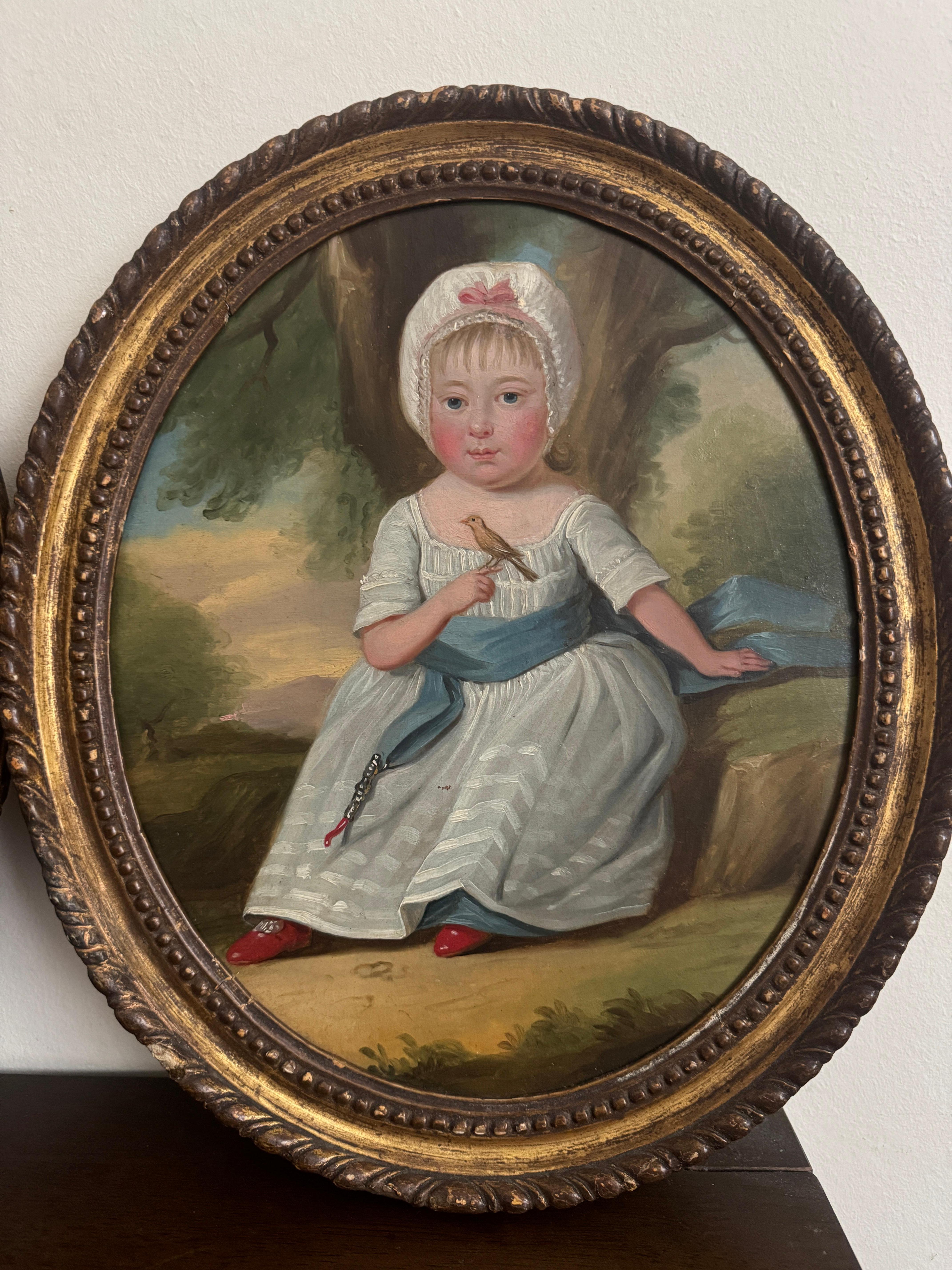 Paar englische School-Porträts von Kindern aus dem 18. (18. Jahrhundert und früher) im Angebot