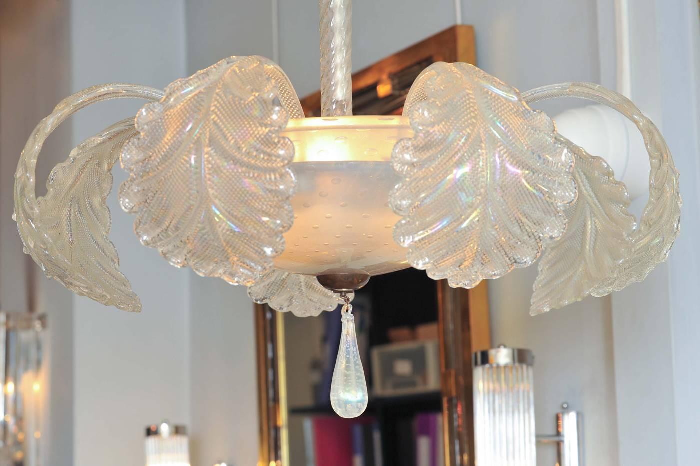 Art Deco 1950s Barovier e Toso Murano Glass Chandelier