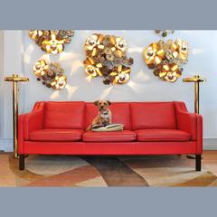 1960s Danish Red Leather Sofa by Børge Mogensen