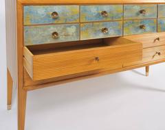 1940s Pear Wood credenza or sideboard with Abstract Designs by Osvaldo Borsani