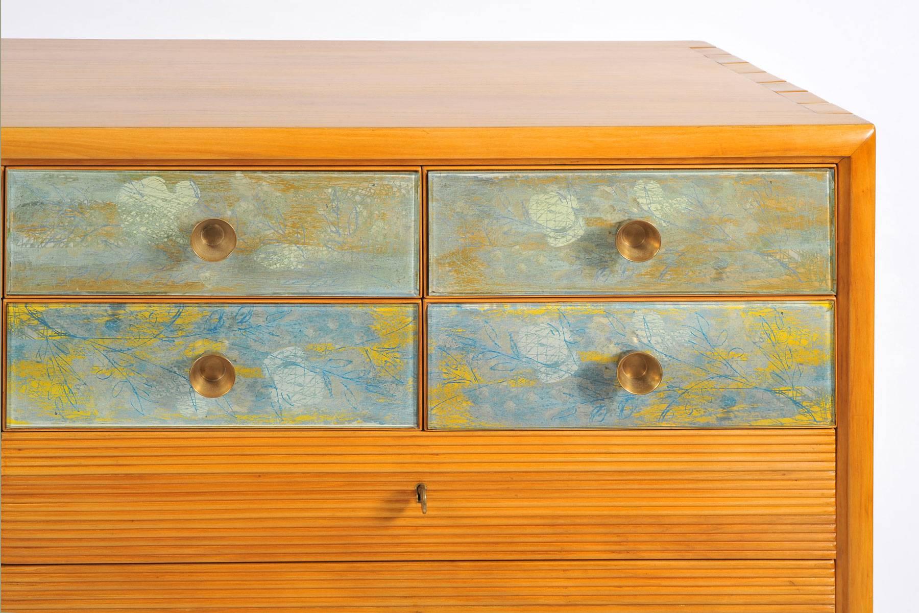 1940s Pear Wood credenza or sideboard with Abstract Designs by Osvaldo Borsani In Excellent Condition In London, GB