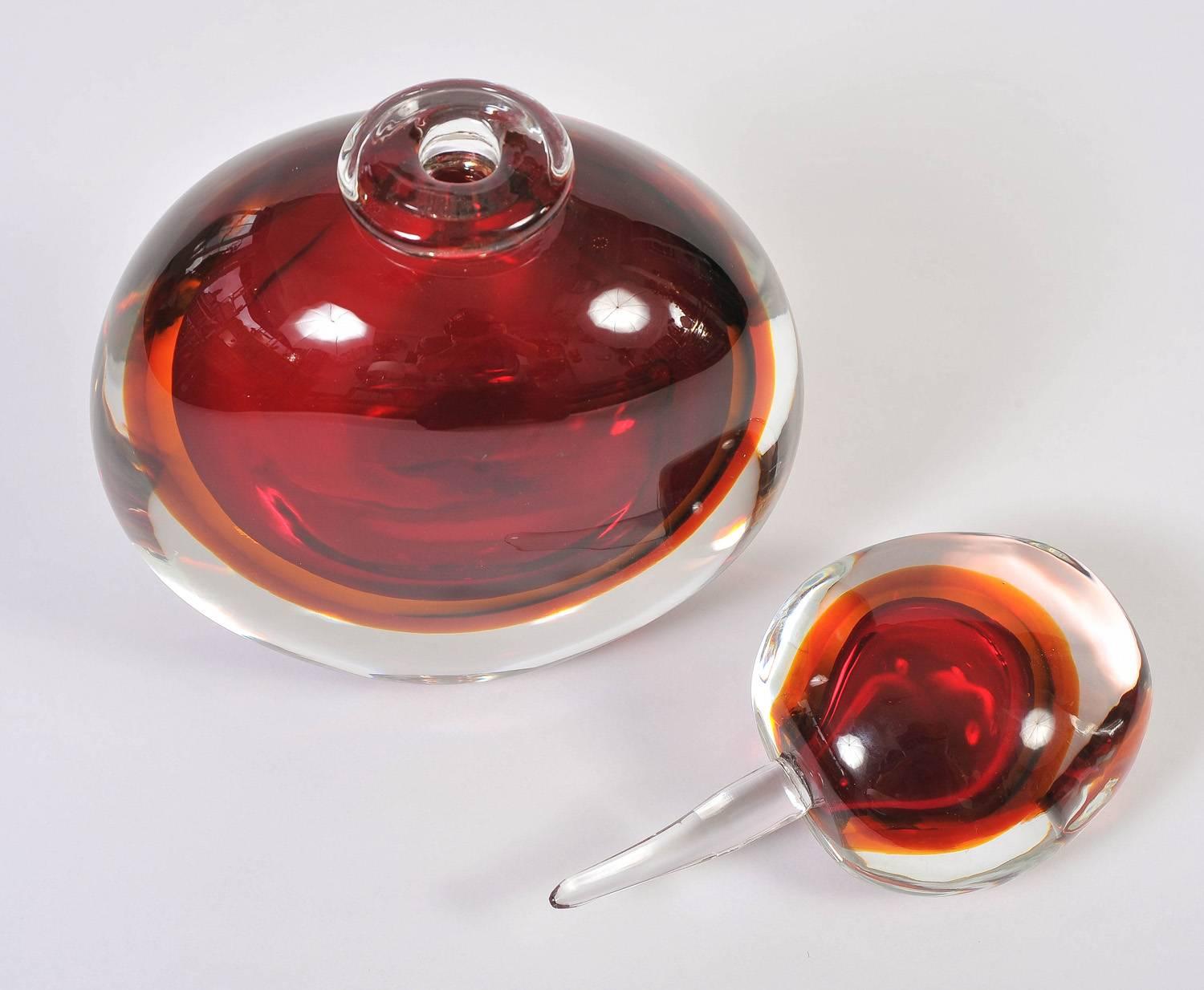 Italian Large Red and Amber Murano Perfume Bottle