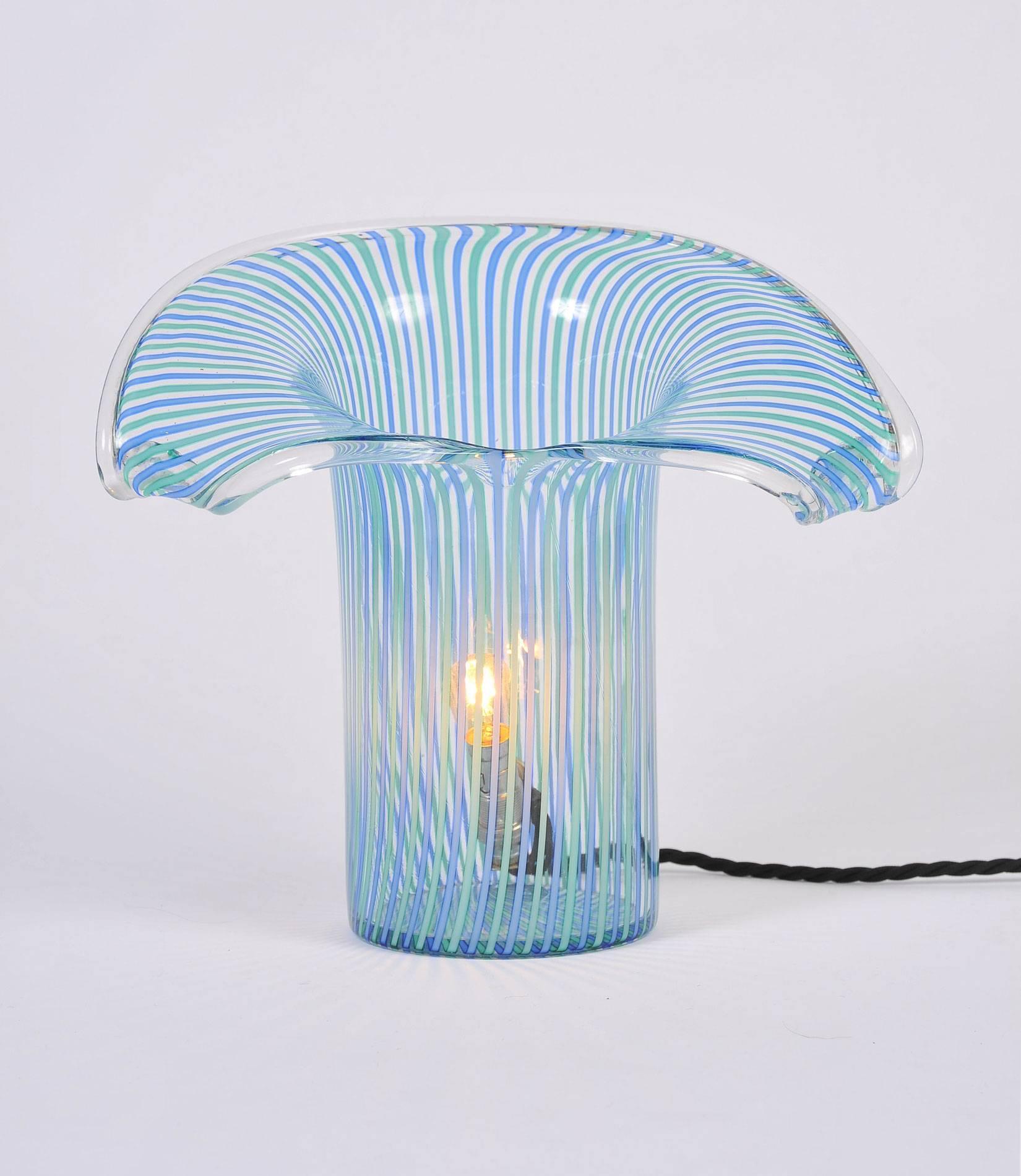 Mid-Century Modern Italian 1970s Blue Murano Table Lamps