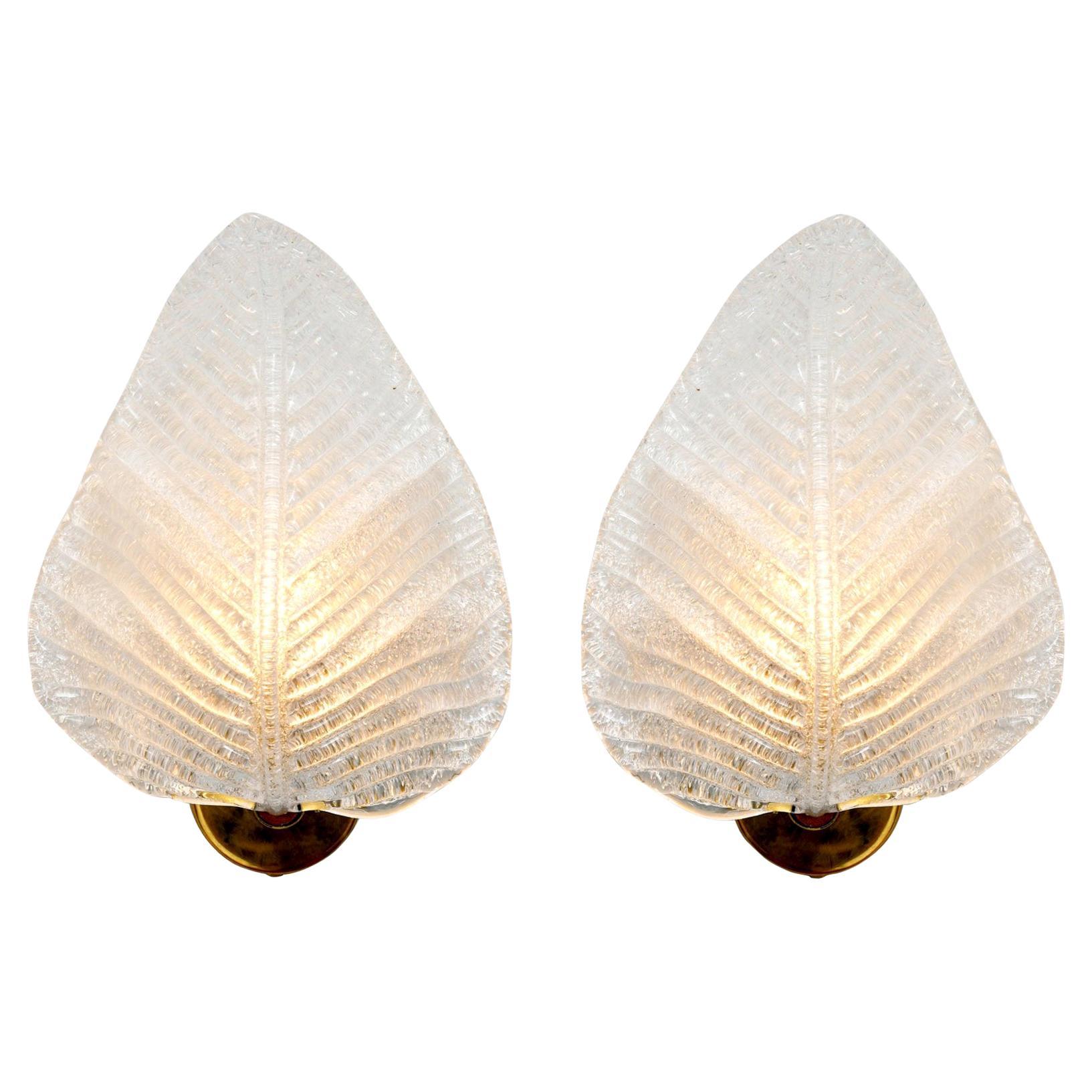 Pair of Italian Murano Textured Leaf Wall Lights