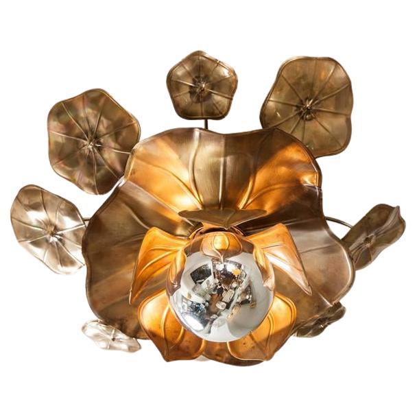 Large single Brass Lotus Flower Ceiling Light