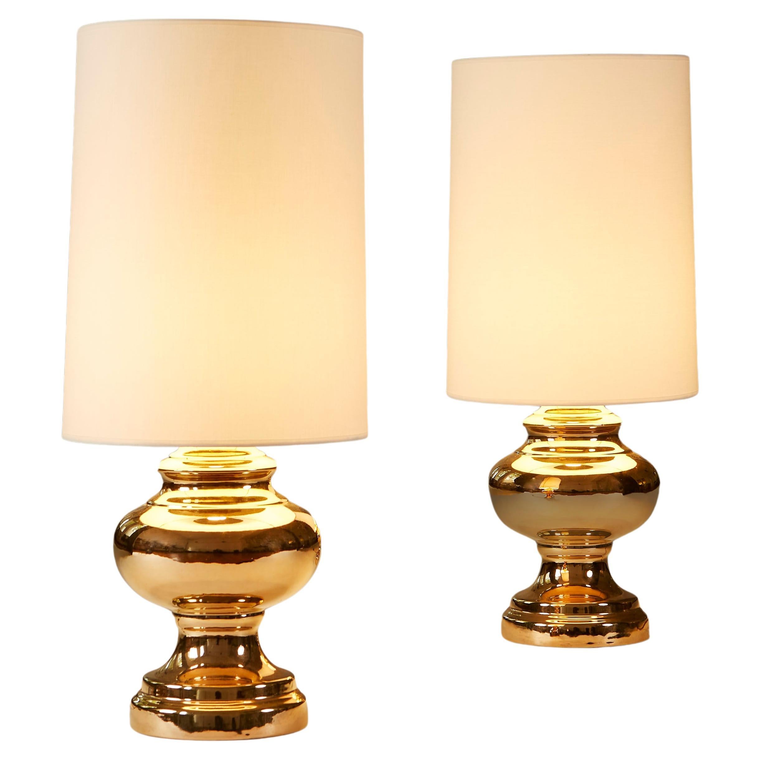 Pair of 1970s Swedish Gold Table Lamps For Sale