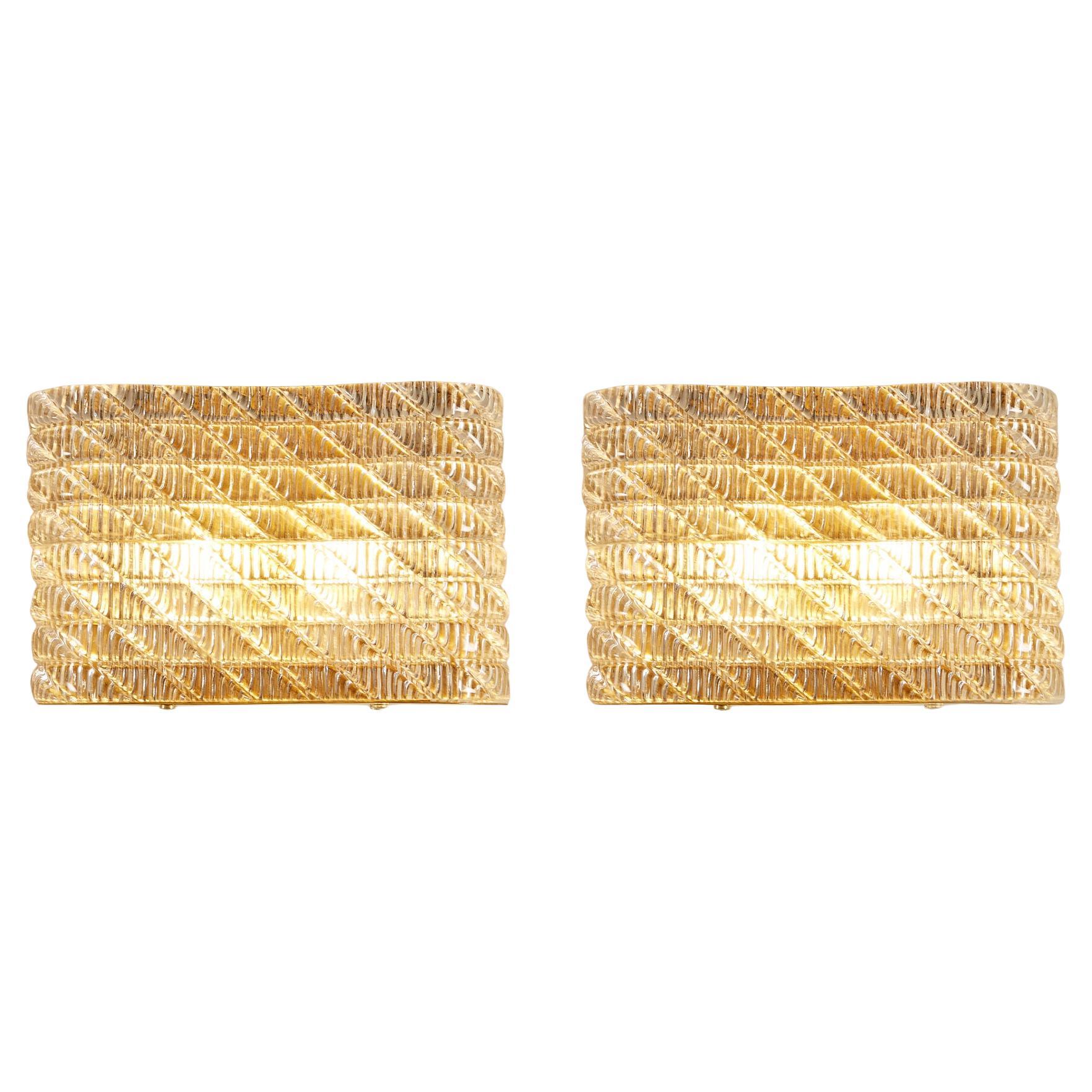 Zwei italienische Wandleuchten aus Murano-Glas und Messing aus den 1950er Jahren von Seguso (Italienisch) im Angebot