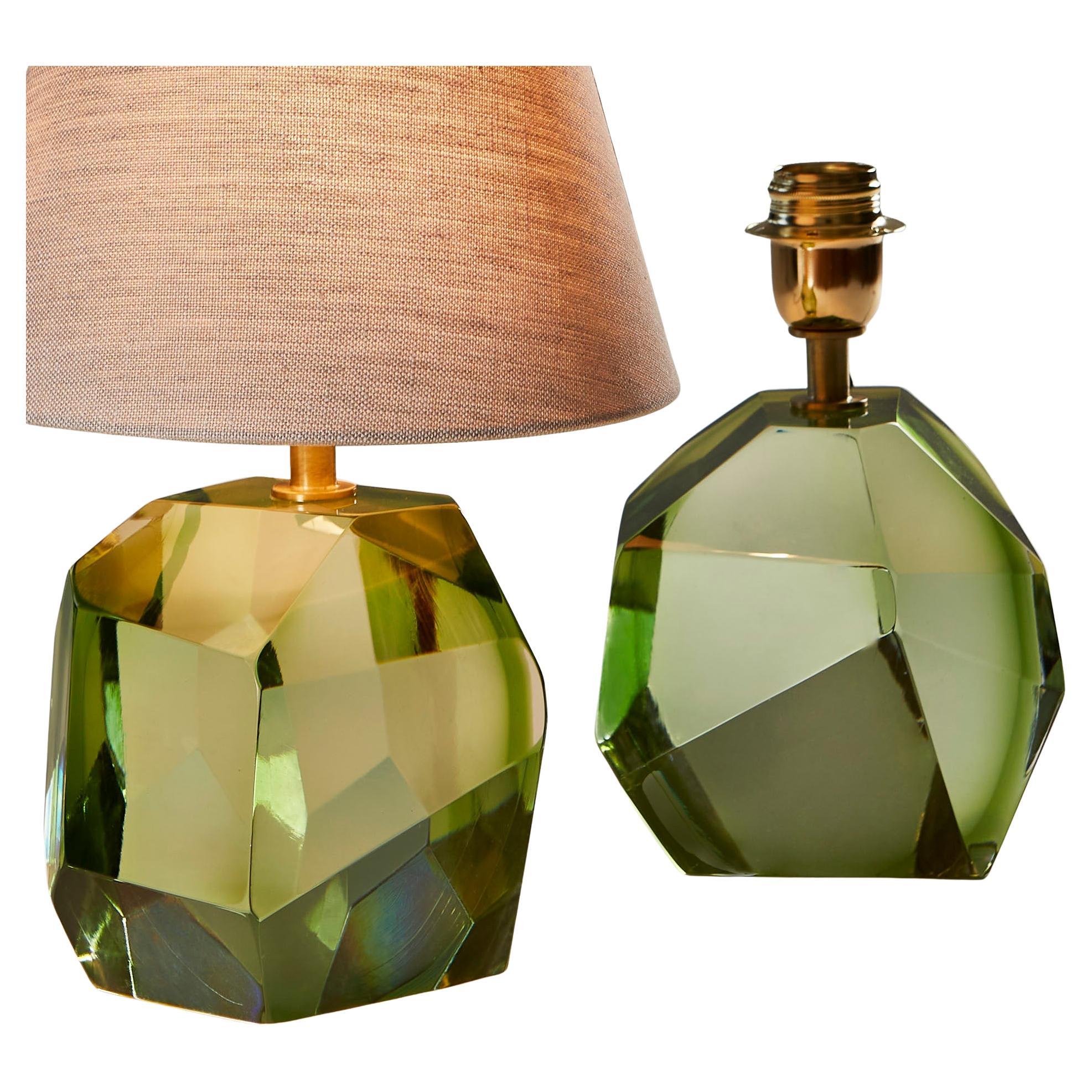 Italian Murano Pale Green Rock Jewel Table Lamp