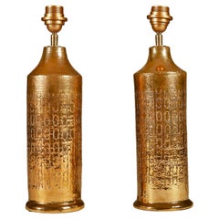 Zwei schwedische Goldkeramik-Tischlampen aus den 1960er Jahren von Bitossi by Bergboms