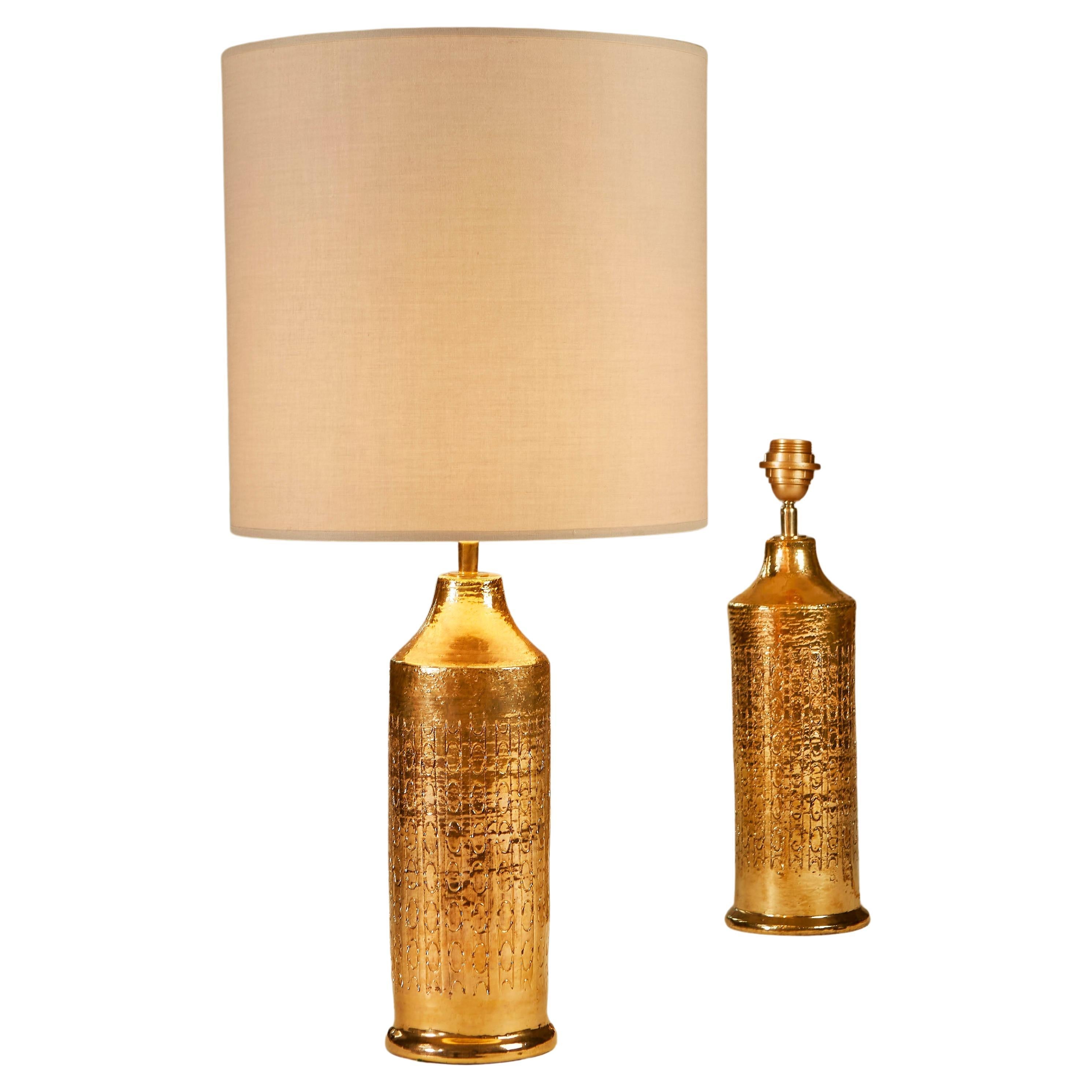 Pair of 1960s Swedish Gold Ceramic Table Lamps from Bitossi by Bergboms
