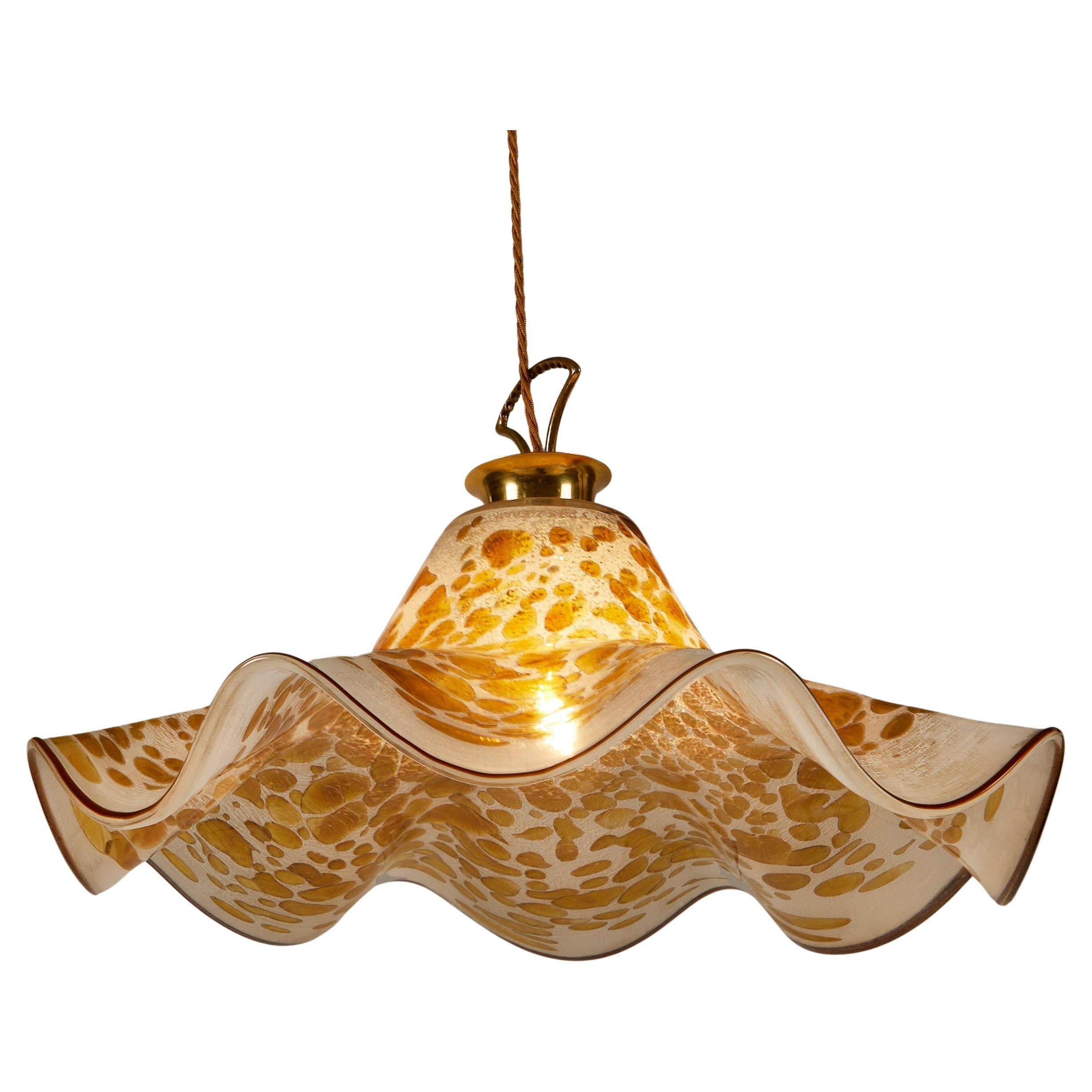 Italian 1960s Murano amber, brown and cream 'Fazzoletto' Hankerchief Pendant For Sale 4