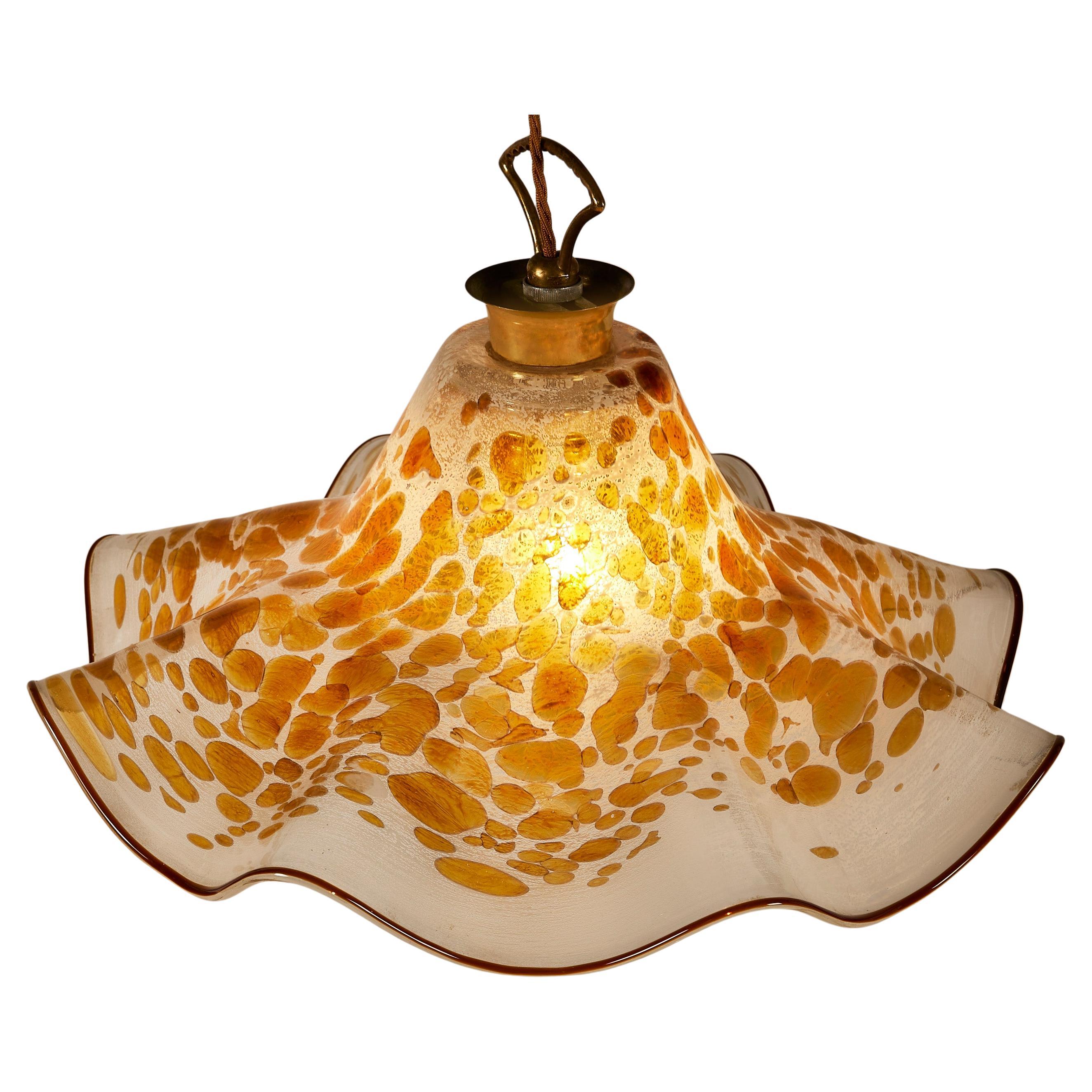 Italian 1960s Murano amber, brown and cream 'Fazzoletto' Hankerchief Pendant For Sale 2